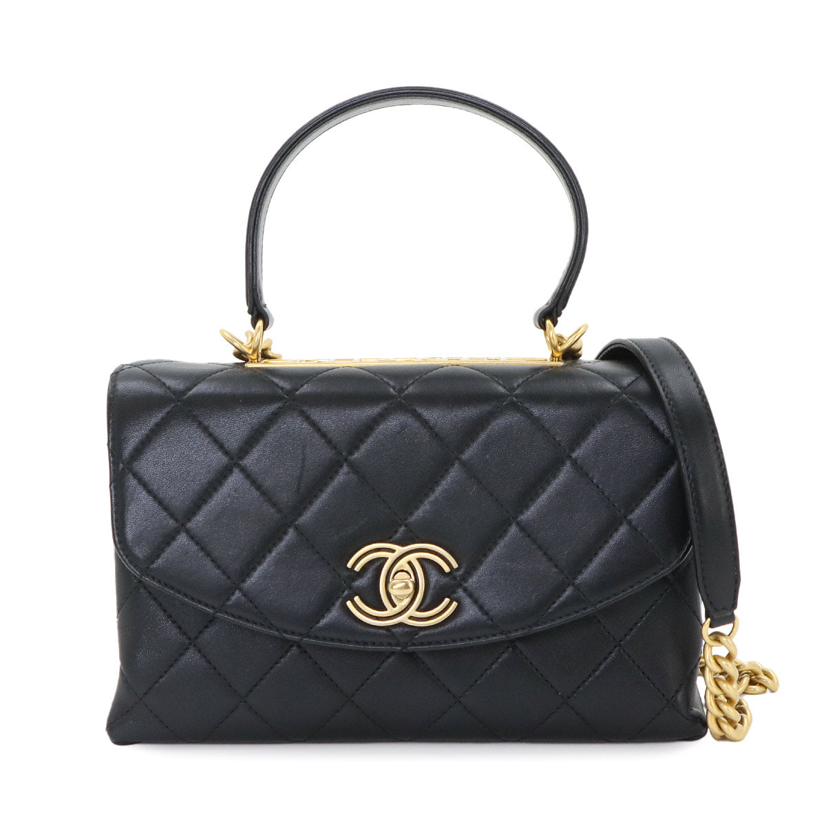 Trendy CC 2way Hand Chain Shouder Bag Leather Black