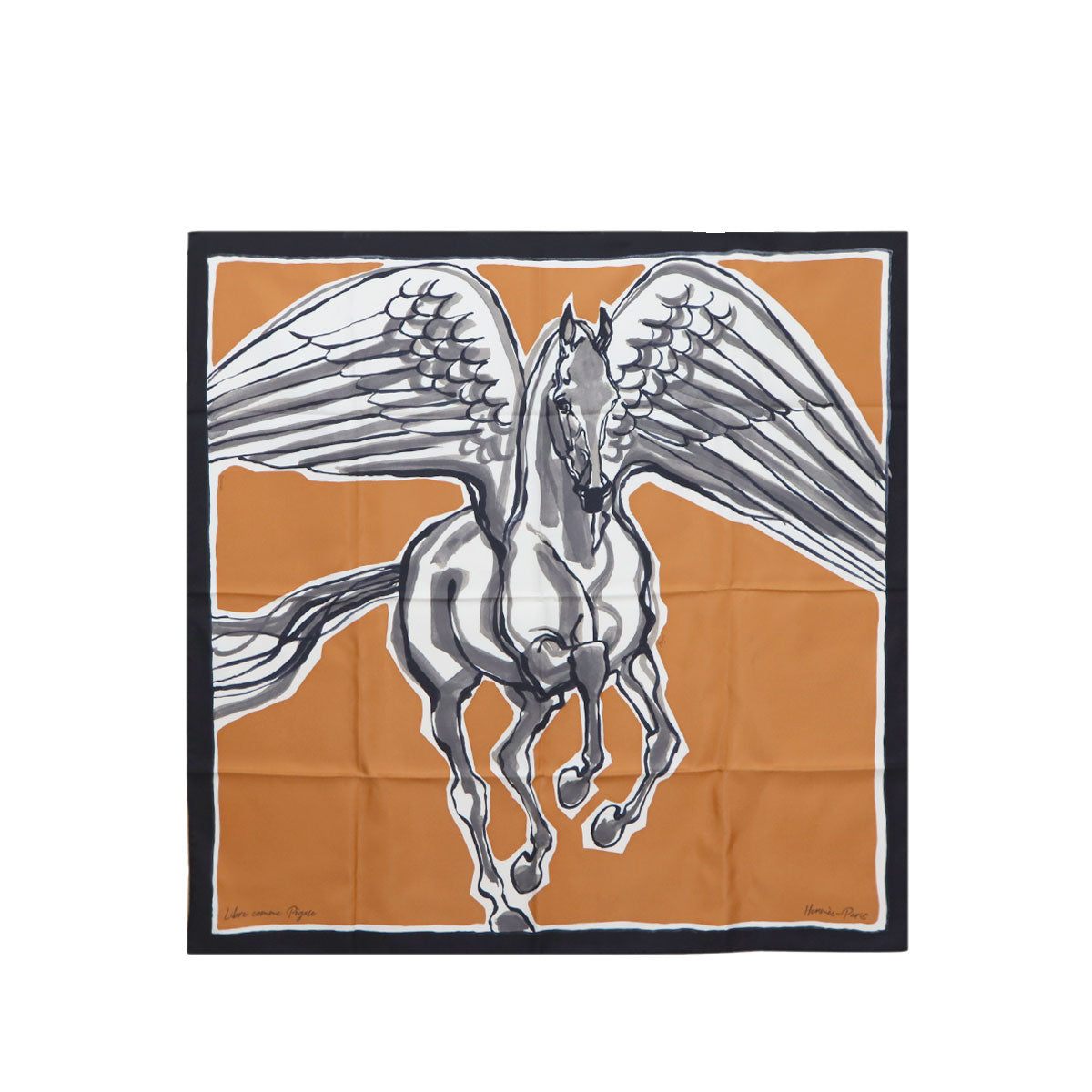 Carre 90 Scarf Libre Comme Pegase Silk Caramel Black Anthracite