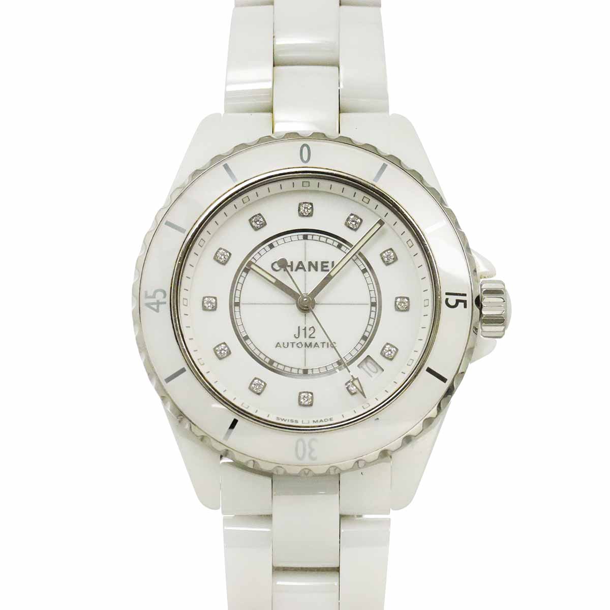 J12 H5705 Date Automatic 12P Diamond White Dial Mens Watch