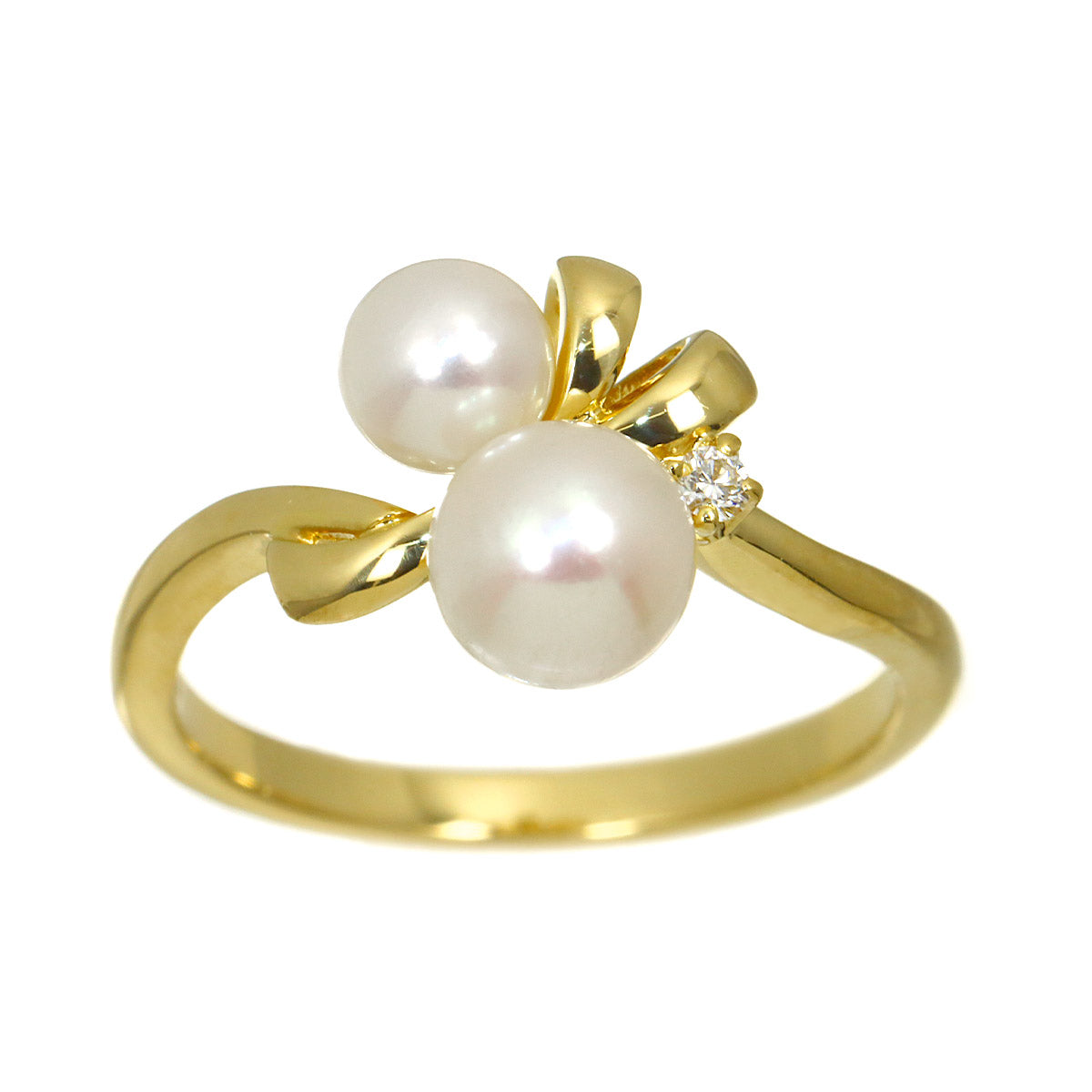 Akoya Pearl 5.6-4.6mm Diamond Ring 18K YG 750 Size4.75-5(US)
