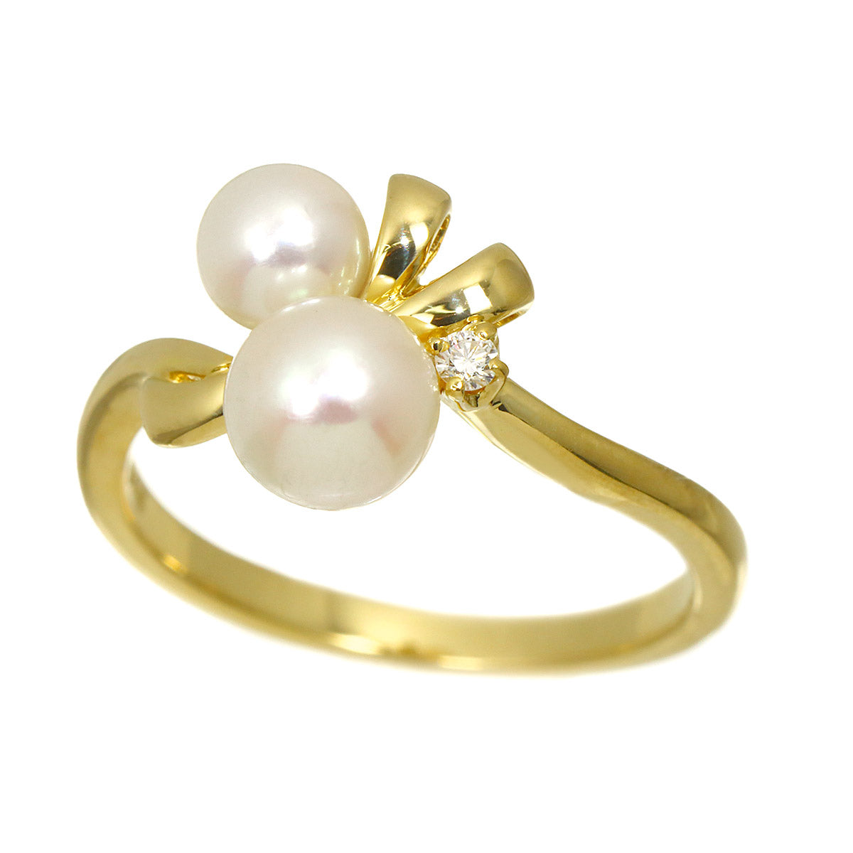 Akoya Pearl 5.6-4.6mm Diamond Ring 18K YG 750 Size4.75-5(US)