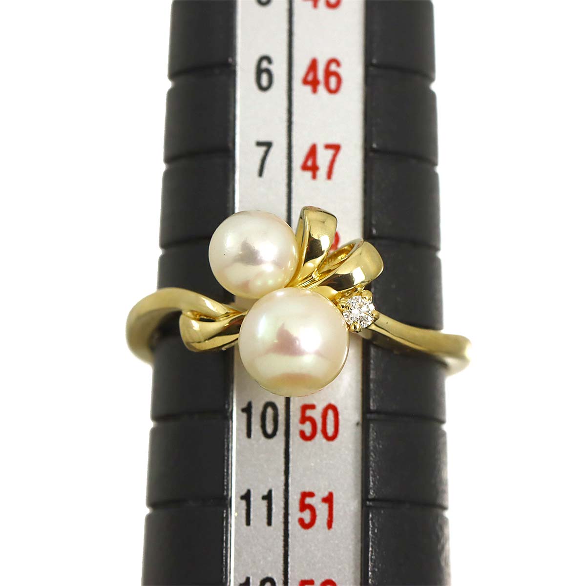Akoya Pearl 5.6-4.6mm Diamond Ring 18K YG 750 Size4.75-5(US)
