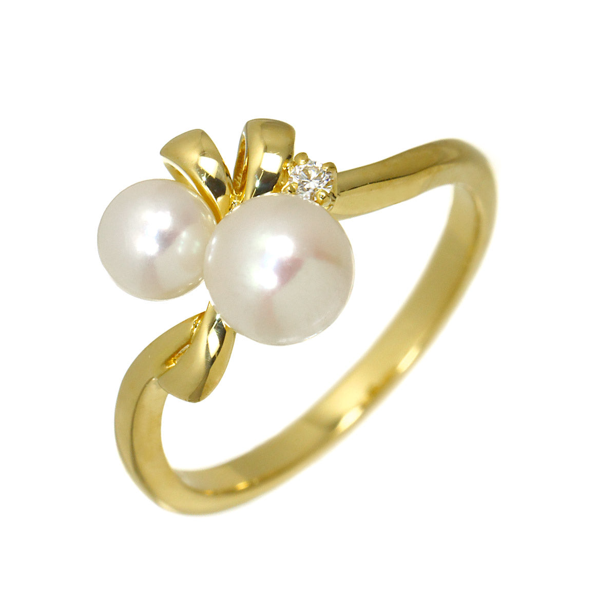 Akoya Pearl 5.6-4.6mm Diamond Ring 18K YG 750 Size4.75-5(US)