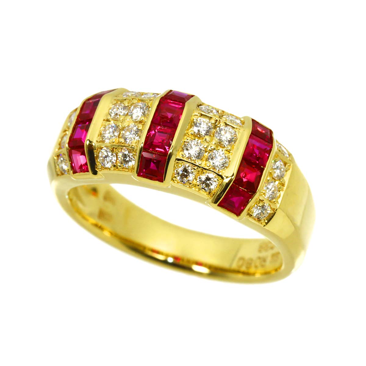 Ruby 0.80ct Diamond 0.38ct Ring 18K YG 750 Size6.25-6.5(US)