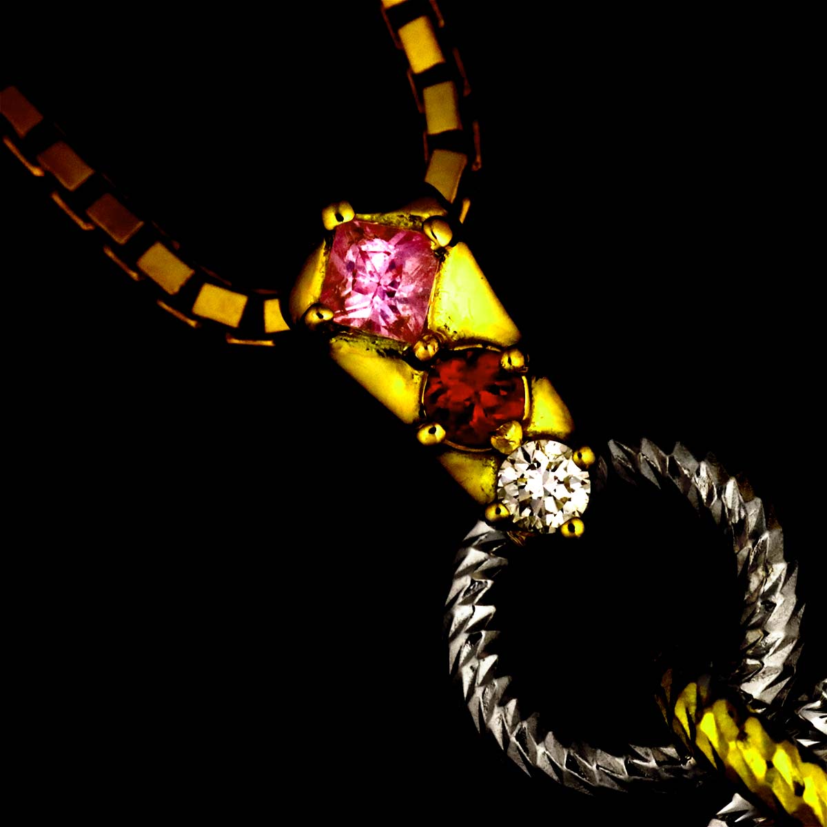 Diamond 0.02ct Ruby Sapphire Necklace 18K YG WG 750
