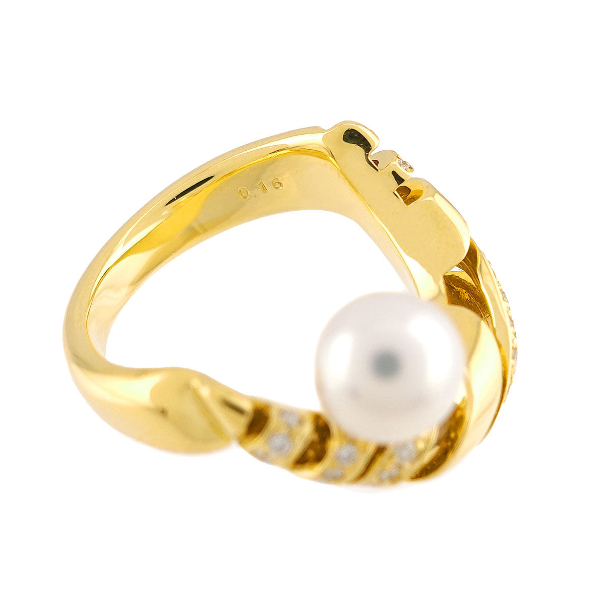 Akoya Pearl 7.3mm Diamond MOP Ring 18K YG 750 Size6.75(US)