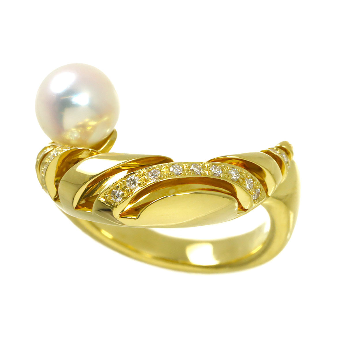 Akoya Pearl 7.3mm Diamond MOP Ring 18K YG 750 Size6.75(US)