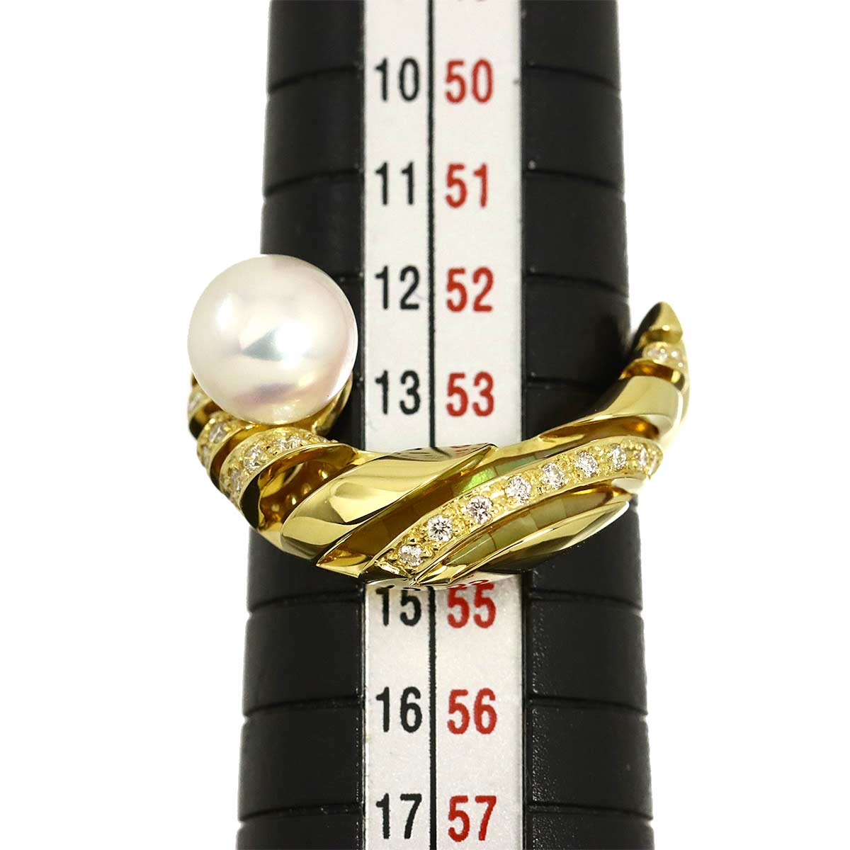 Akoya Pearl 7.3mm Diamond MOP Ring 18K YG 750 Size6.75(US)