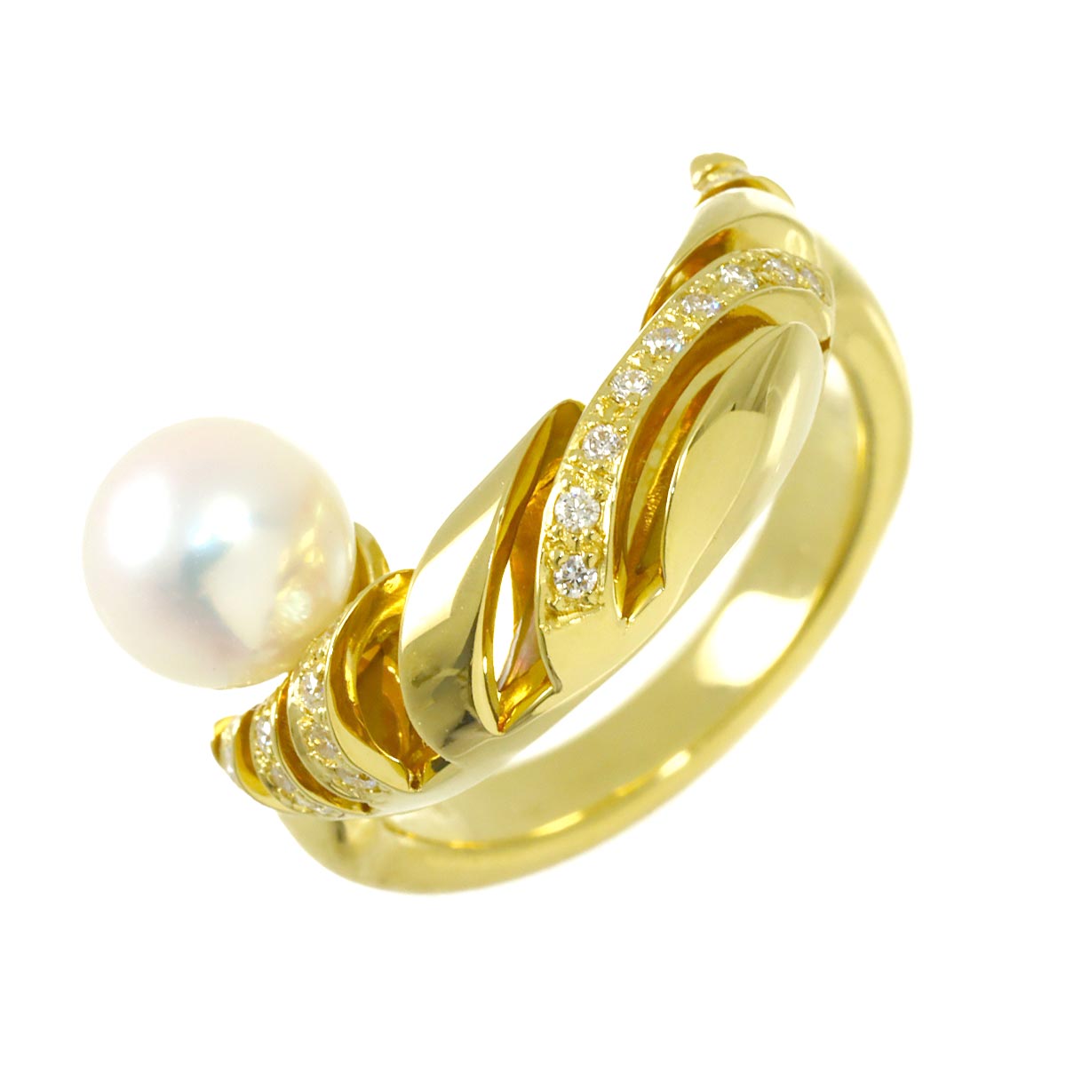 Akoya Pearl 7.3mm Diamond MOP Ring 18K YG 750 Size6.75(US)