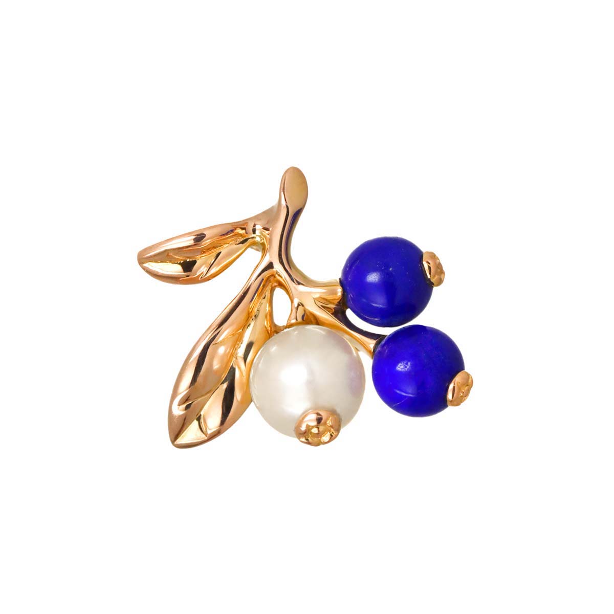 Freshwater pearl Lapis Lazuli Brooch 18K Yellow Gold 750