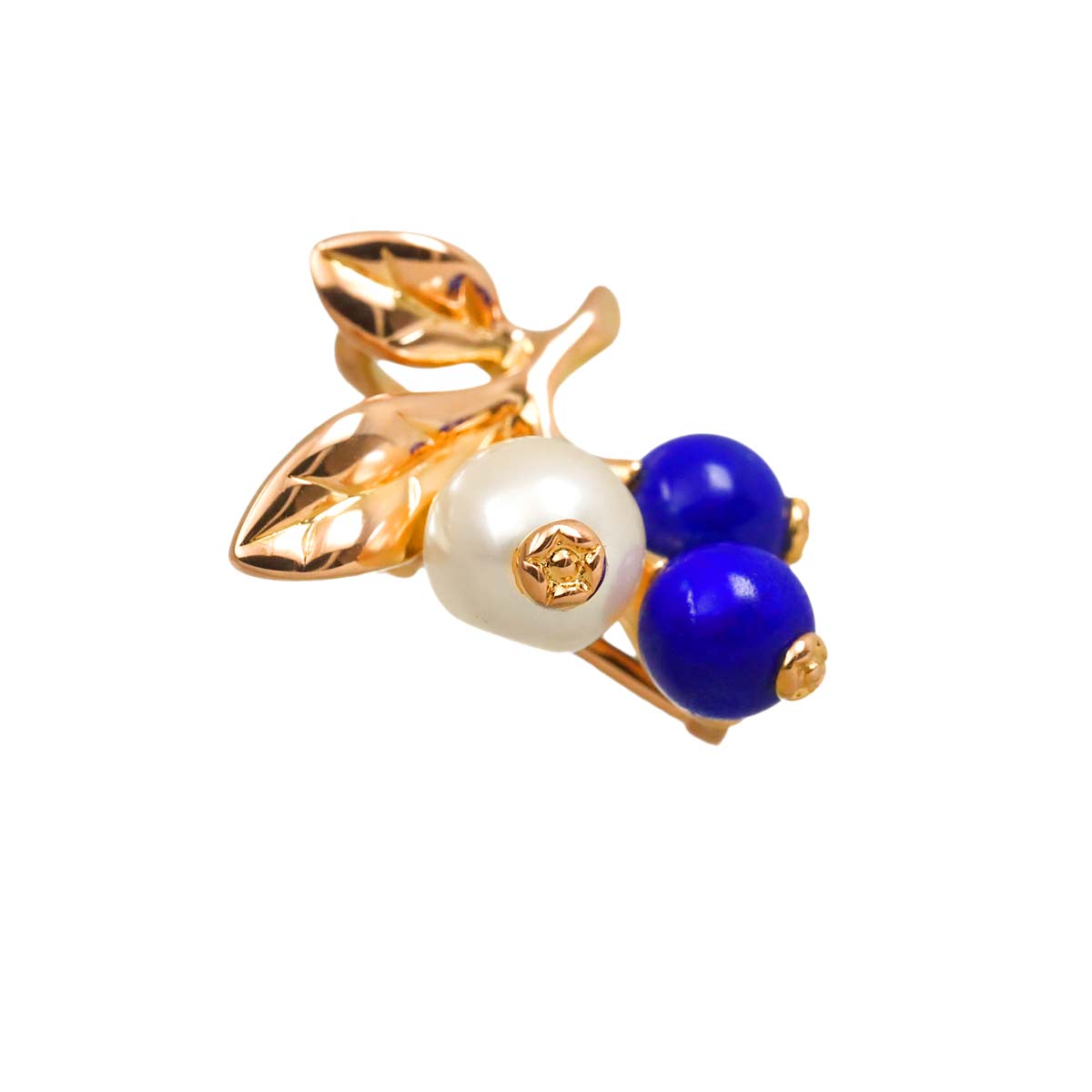 Freshwater pearl Lapis Lazuli Brooch 18K Yellow Gold 750