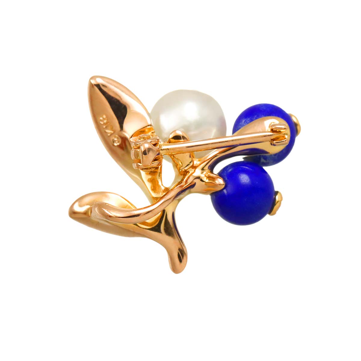 Freshwater pearl Lapis Lazuli Brooch 18K Yellow Gold 750