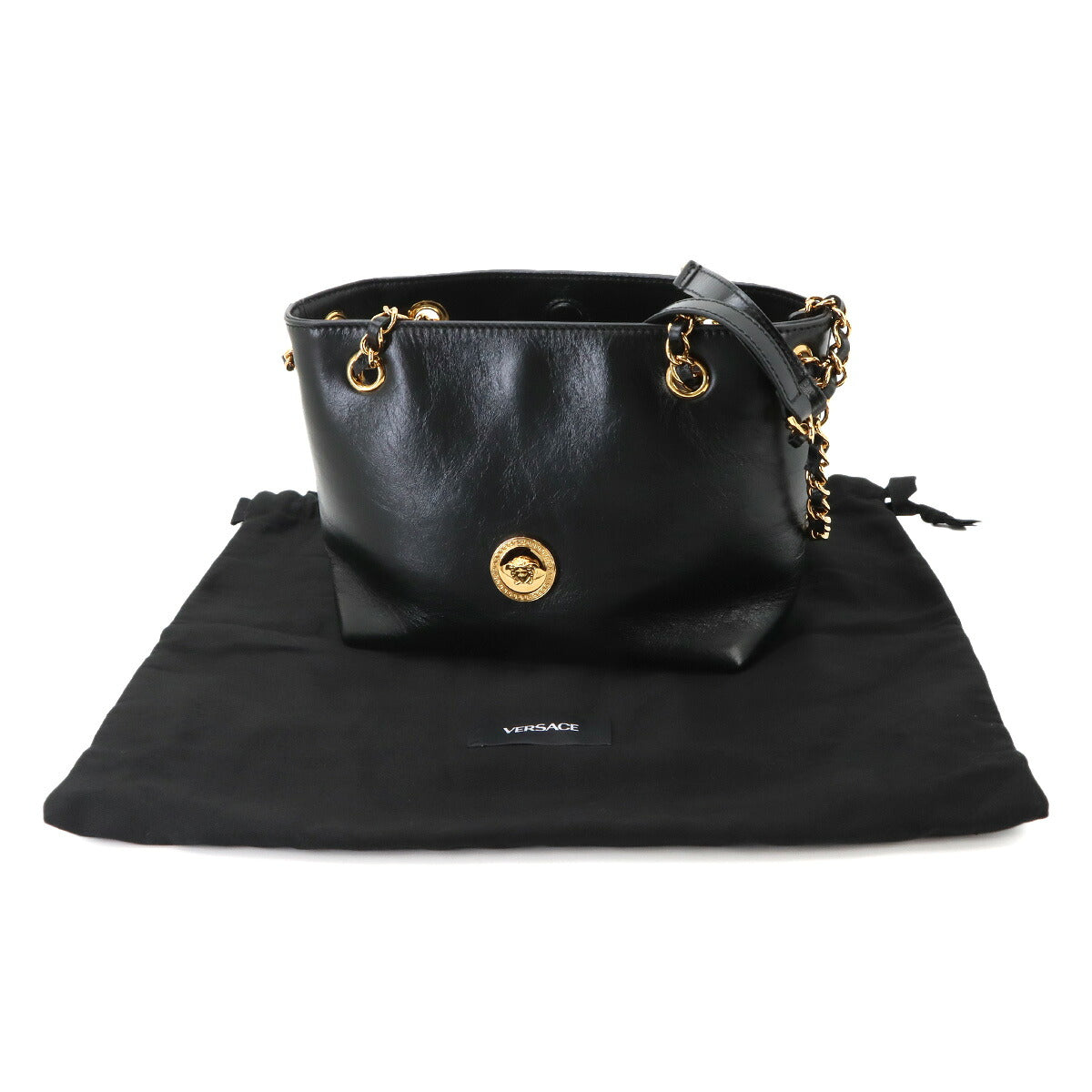 Medusa Small Chain Shoulder Bag Leather Black Purse