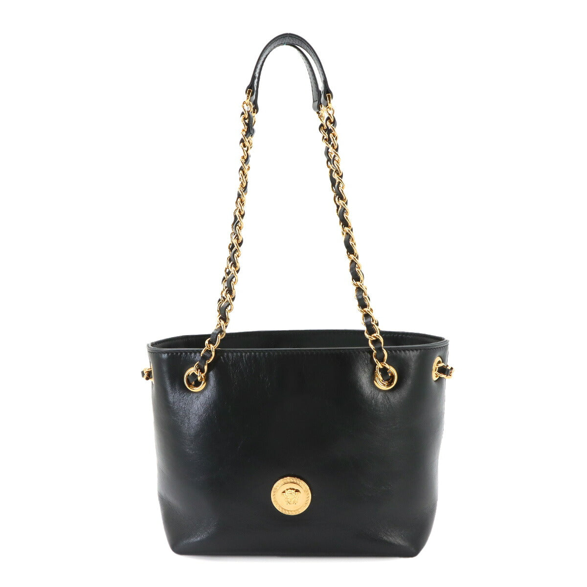 Medusa Small Chain Shoulder Bag Leather Black Purse