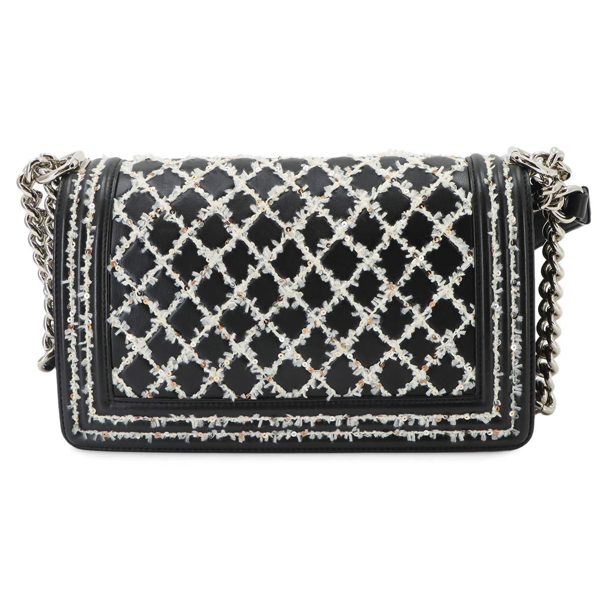 Boy Chanel Small Chain Shoulder Leather Black White Sequin