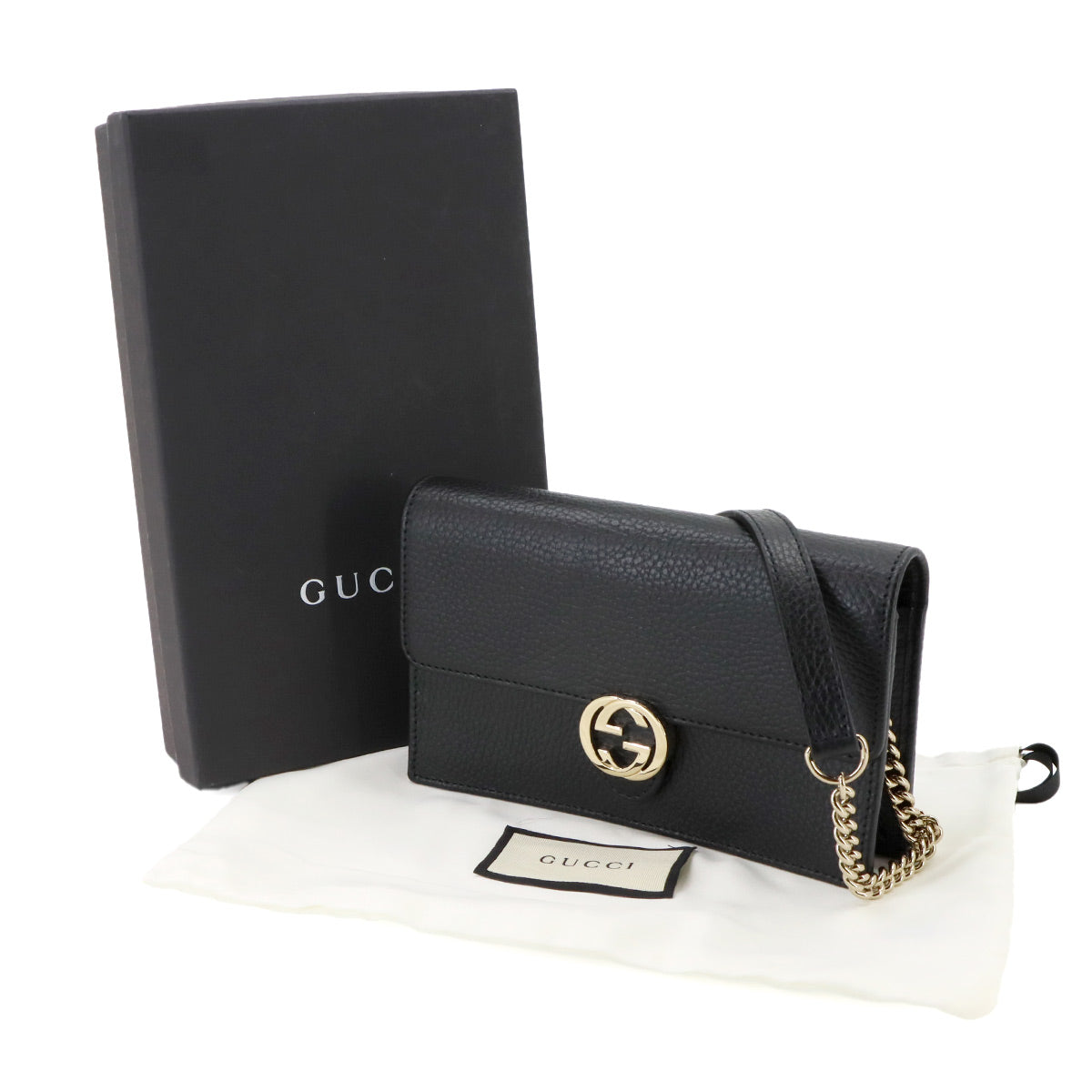 Interlocking G Chain Wallet Leather Black 615523