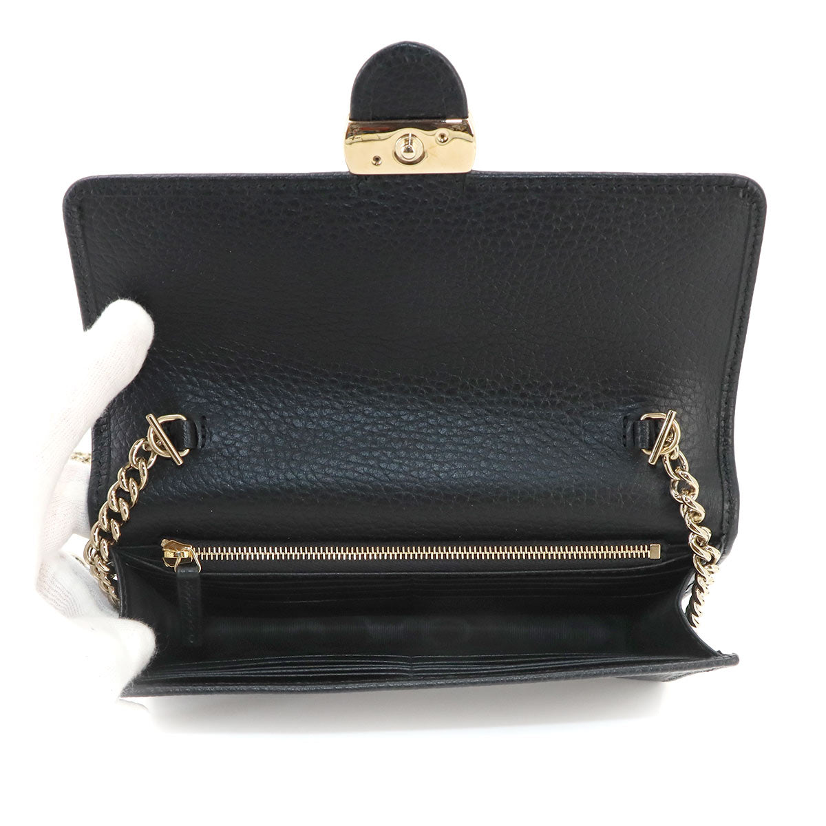 Interlocking G Chain Wallet Leather Black 615523
