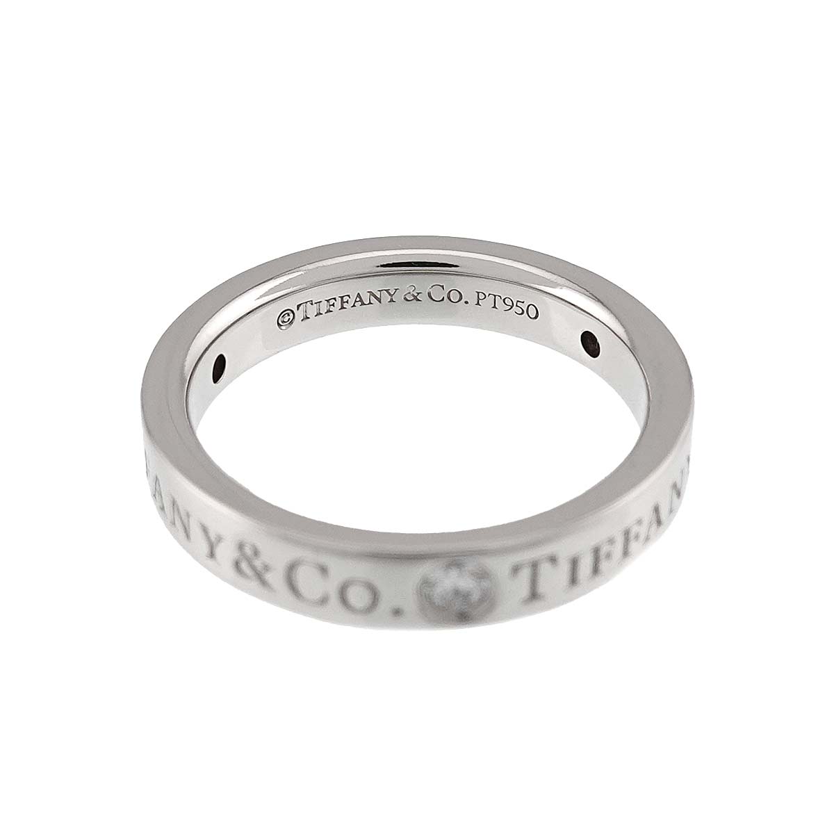 Logo Band Ring Diamond 1P Platinum Size2.5(US)
