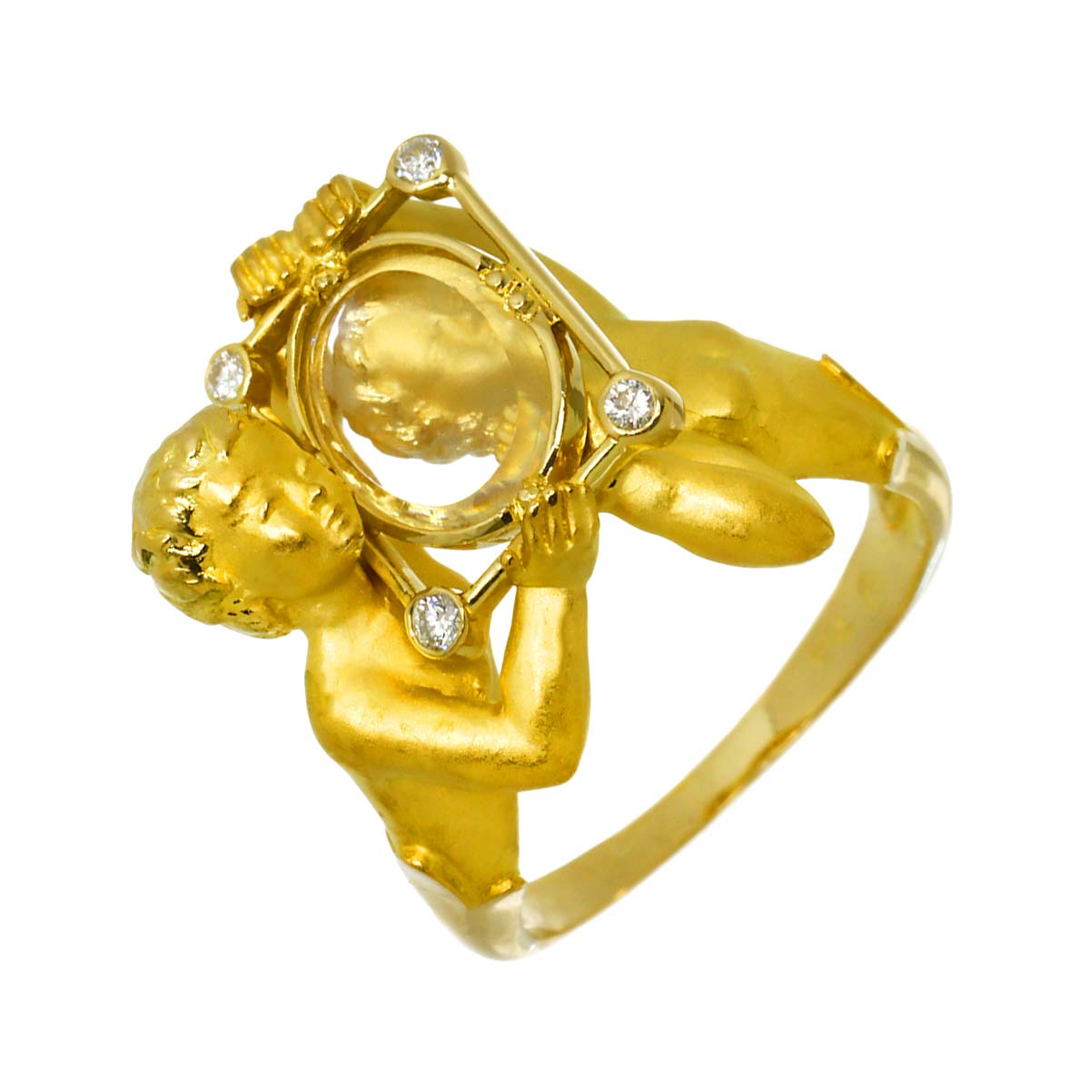 crystal Ring K18 YG 750 Size7.25(US)