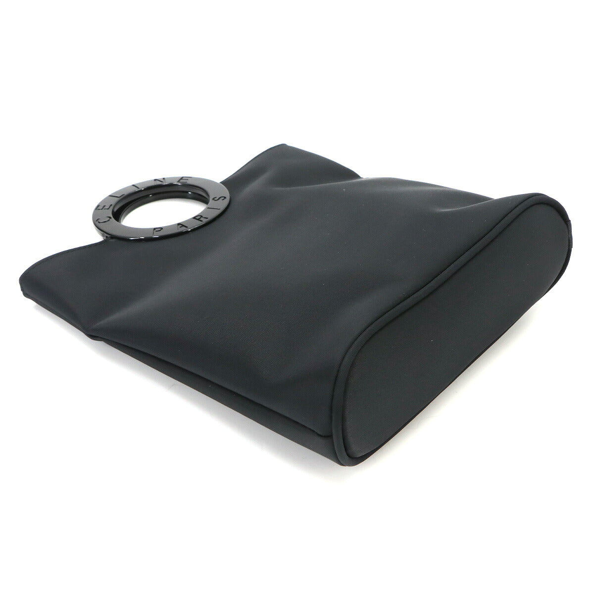 Circle Handle Mini Hand Bag Nylon Black Vintage Purse
