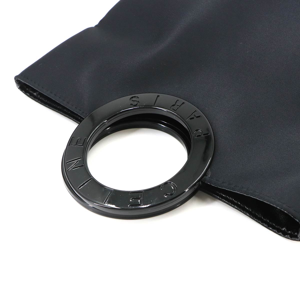 Circle Handle Mini Hand Bag Nylon Black Vintage Purse