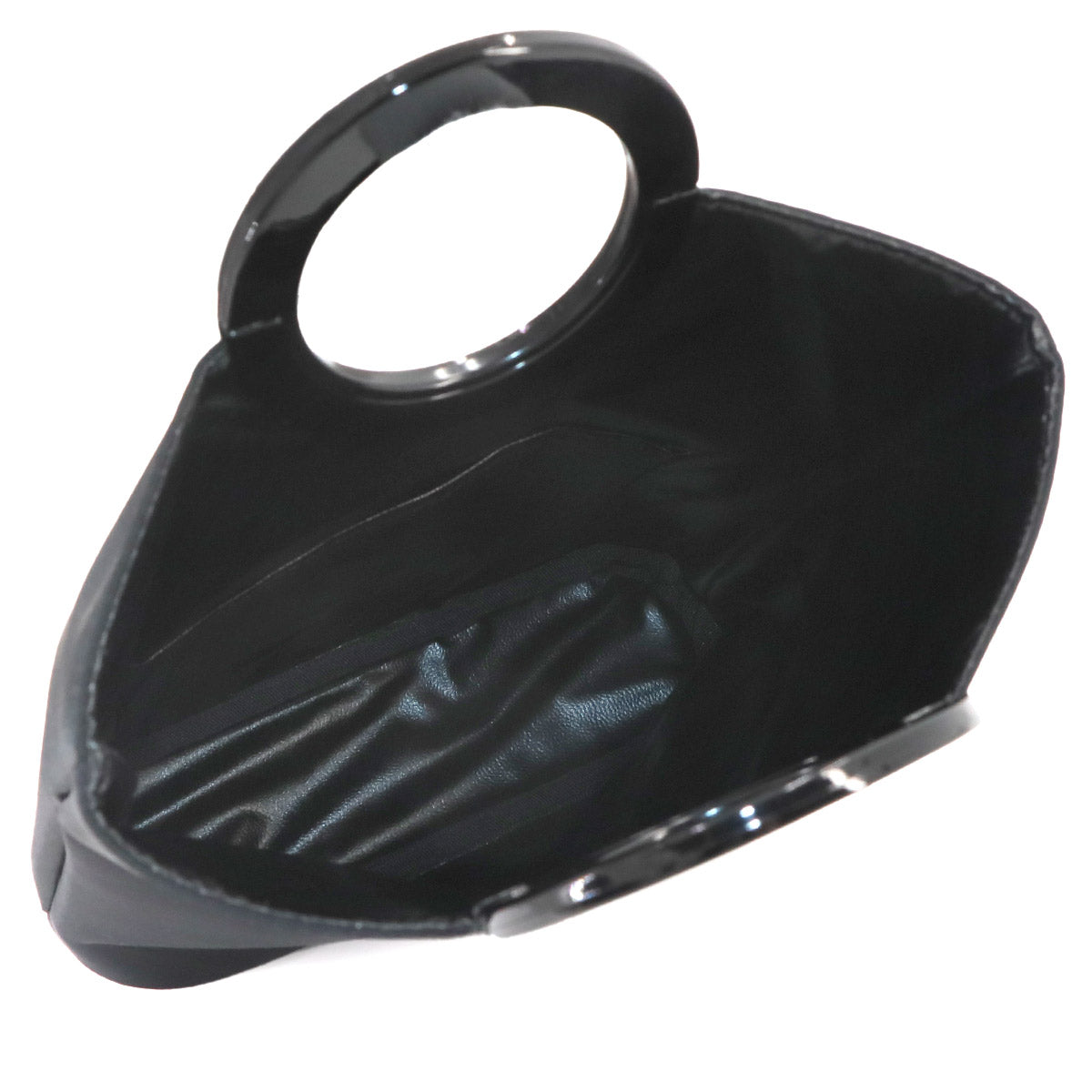 Circle Handle Mini Hand Bag Nylon Black Vintage Purse