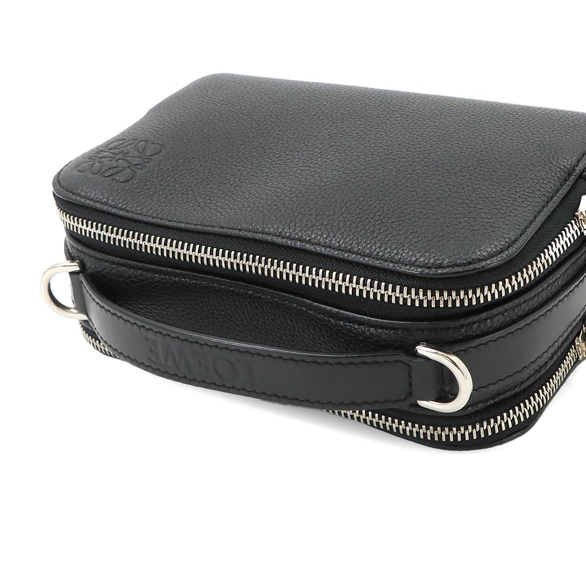 Mini Crossbody Camera Bag Hand Shoulder Bag Leather Black Anagram