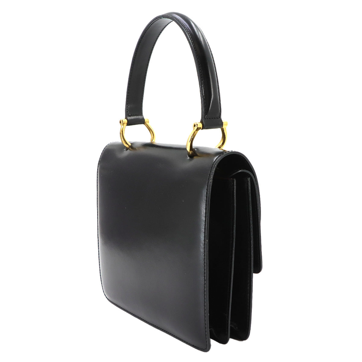 W Flap Hand Bag Leather Black Vintage Purse