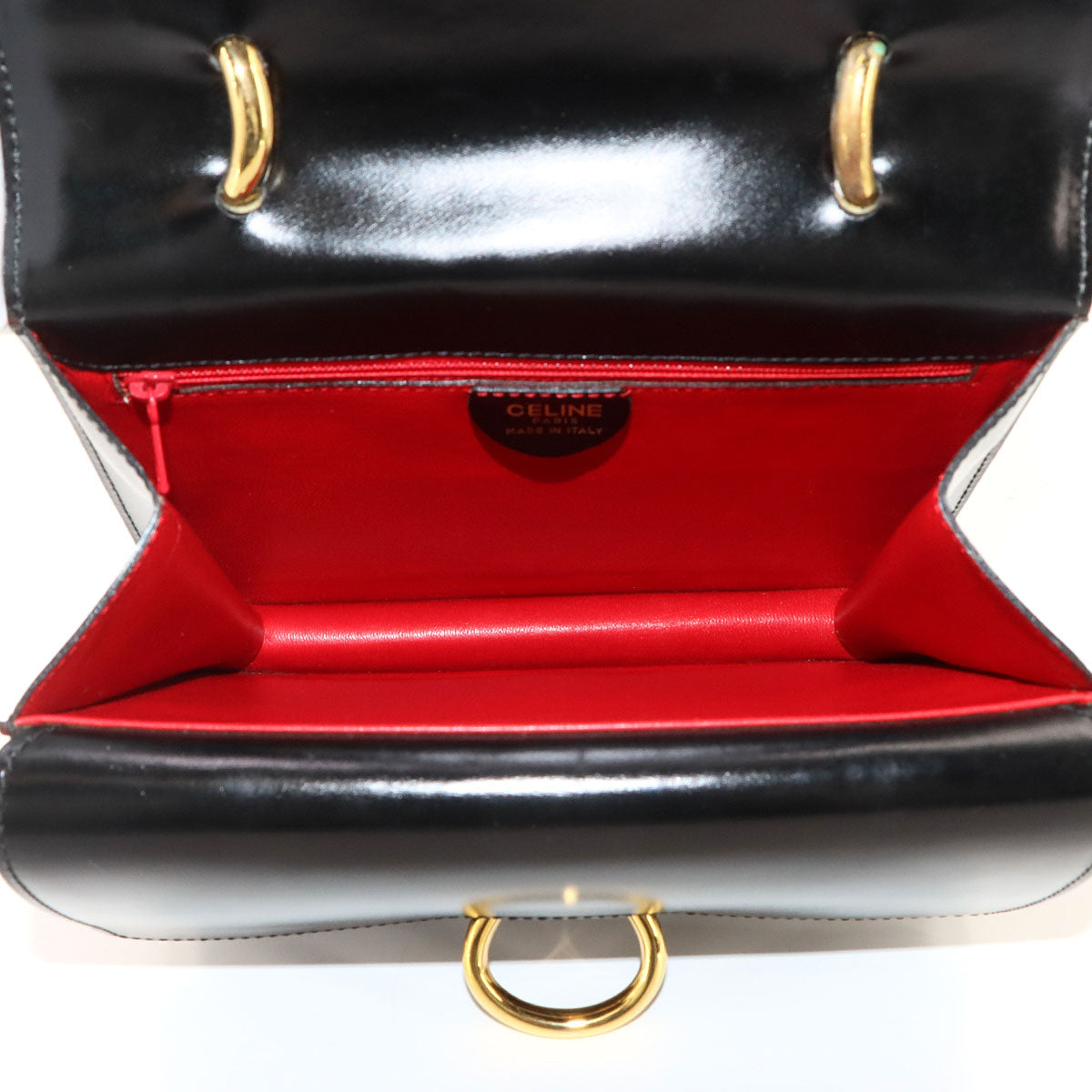 W Flap Hand Bag Leather Black Vintage Purse