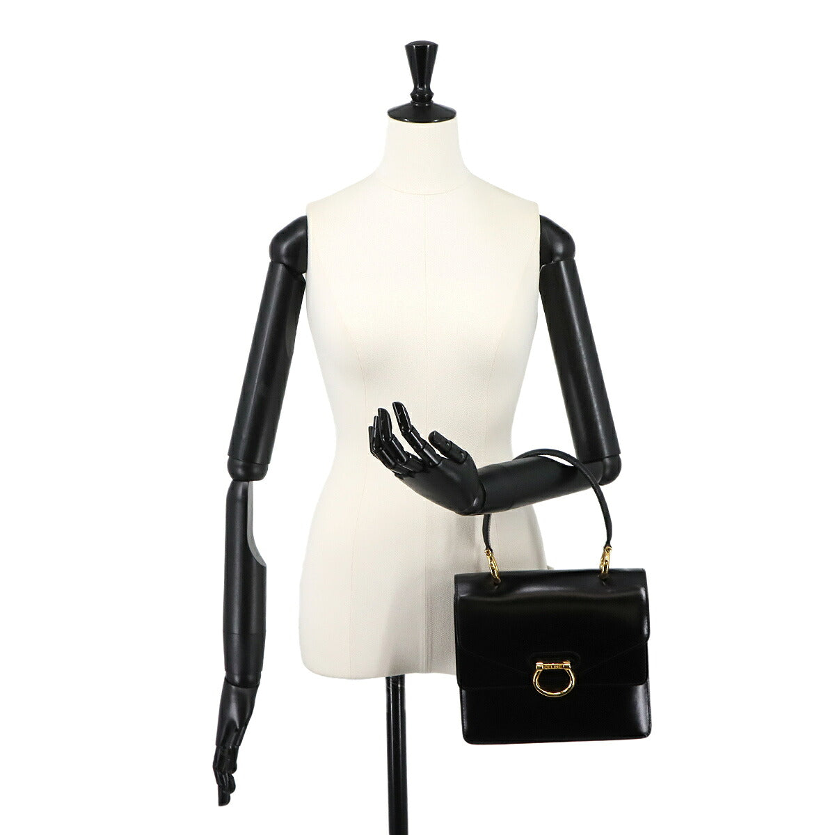 W Flap Hand Bag Leather Black Vintage Purse
