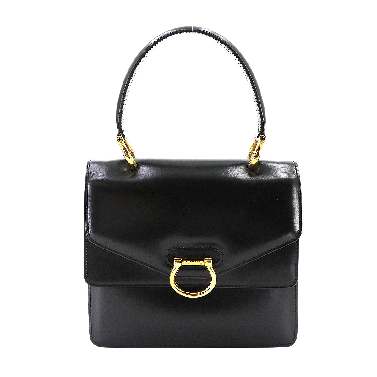 W Flap Hand Bag Leather Black Vintage Purse