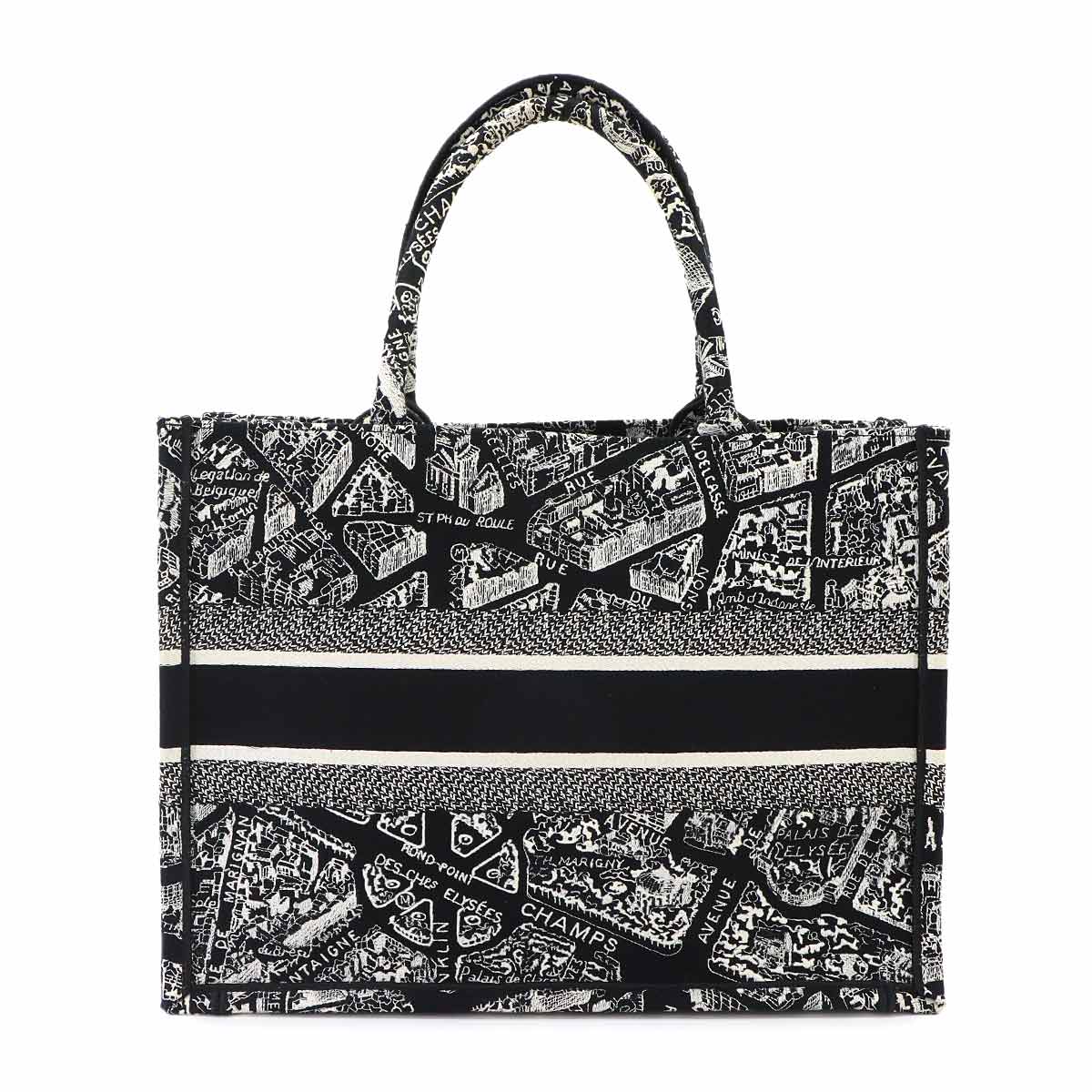 Plan de Paris Book Tote Bag Medium Canvas Black White