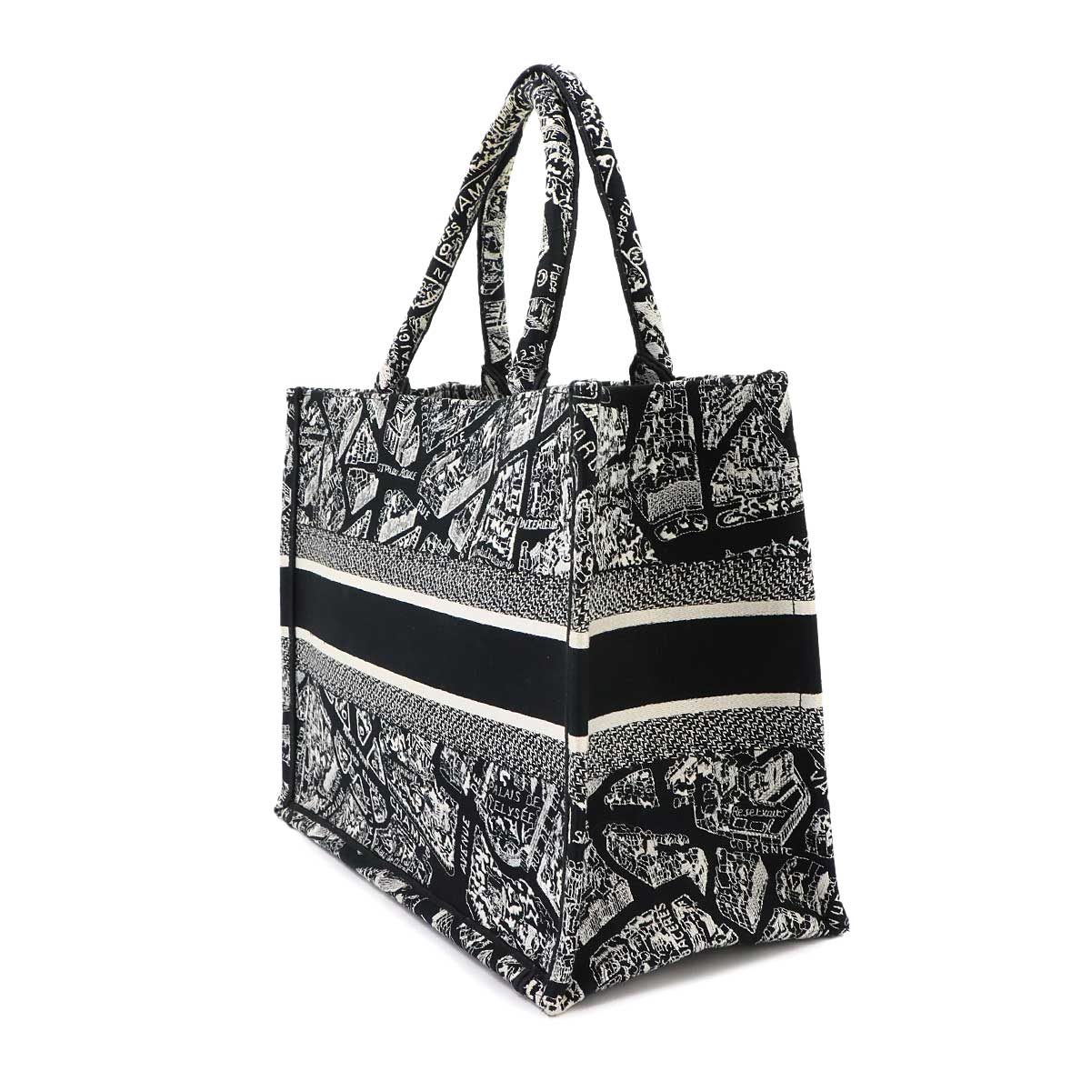 Plan de Paris Book Tote Bag Medium Canvas Black White