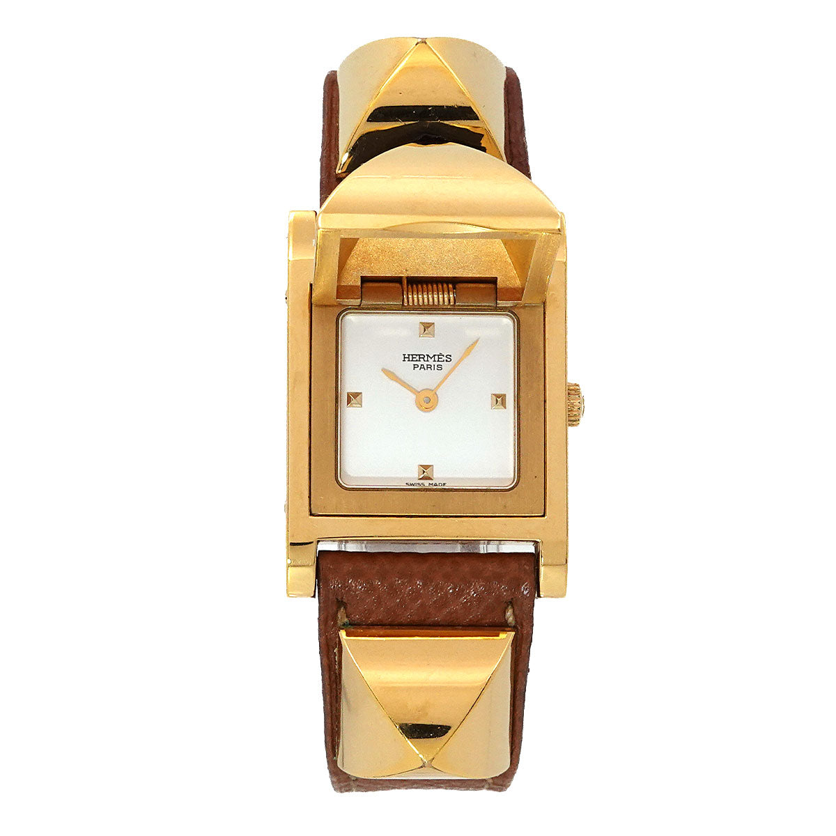 Medor Vintage pyramid Gold studs Quartz White Dial Ladies
