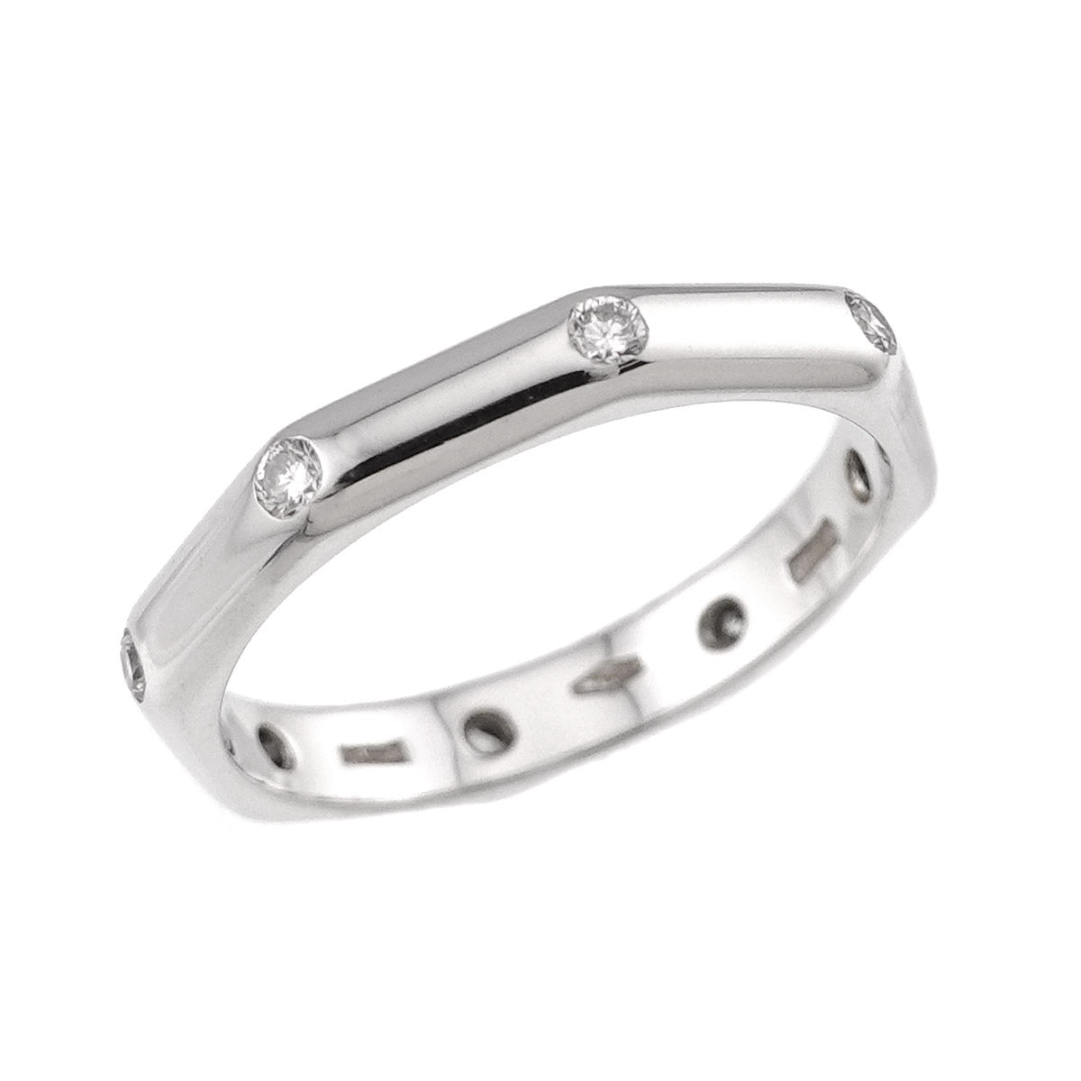 Octagonal Diamond Ring 18K WG 750 size4.5-4.75(US)