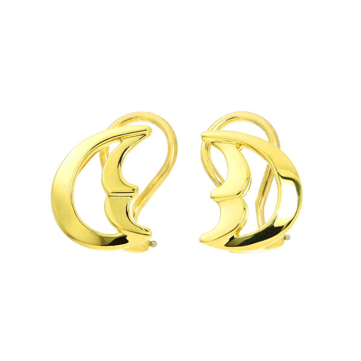 Crescent moon Earrings Clip-on 18K Yellow Gold 750