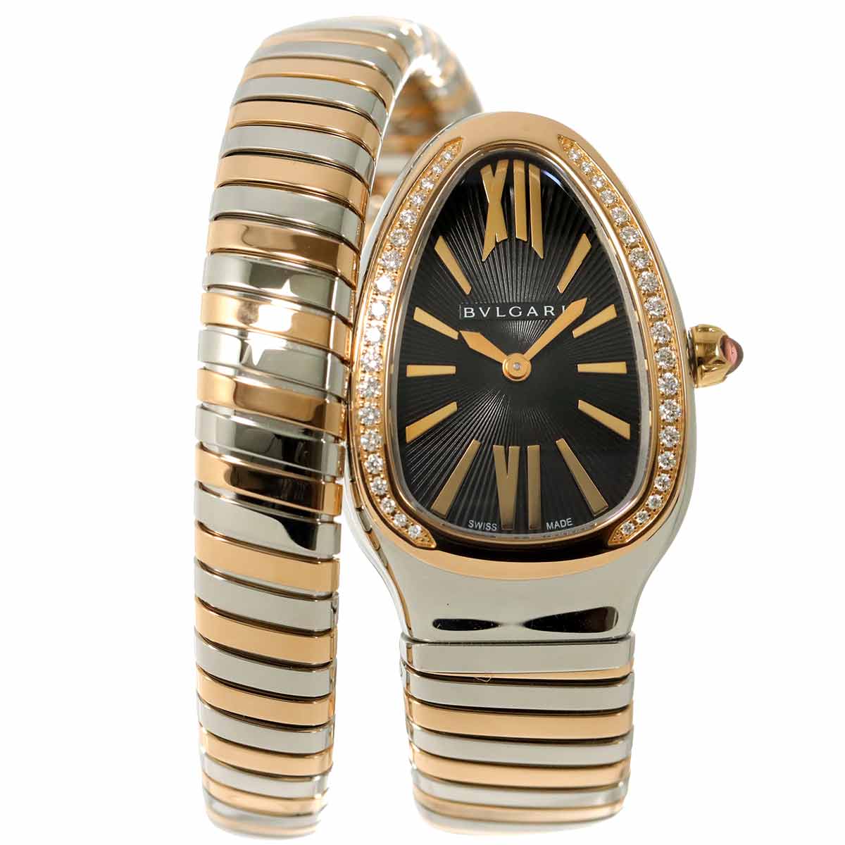 Serpenti Tubogas SP35SPG K18PG Diamond Quartz Black Dial