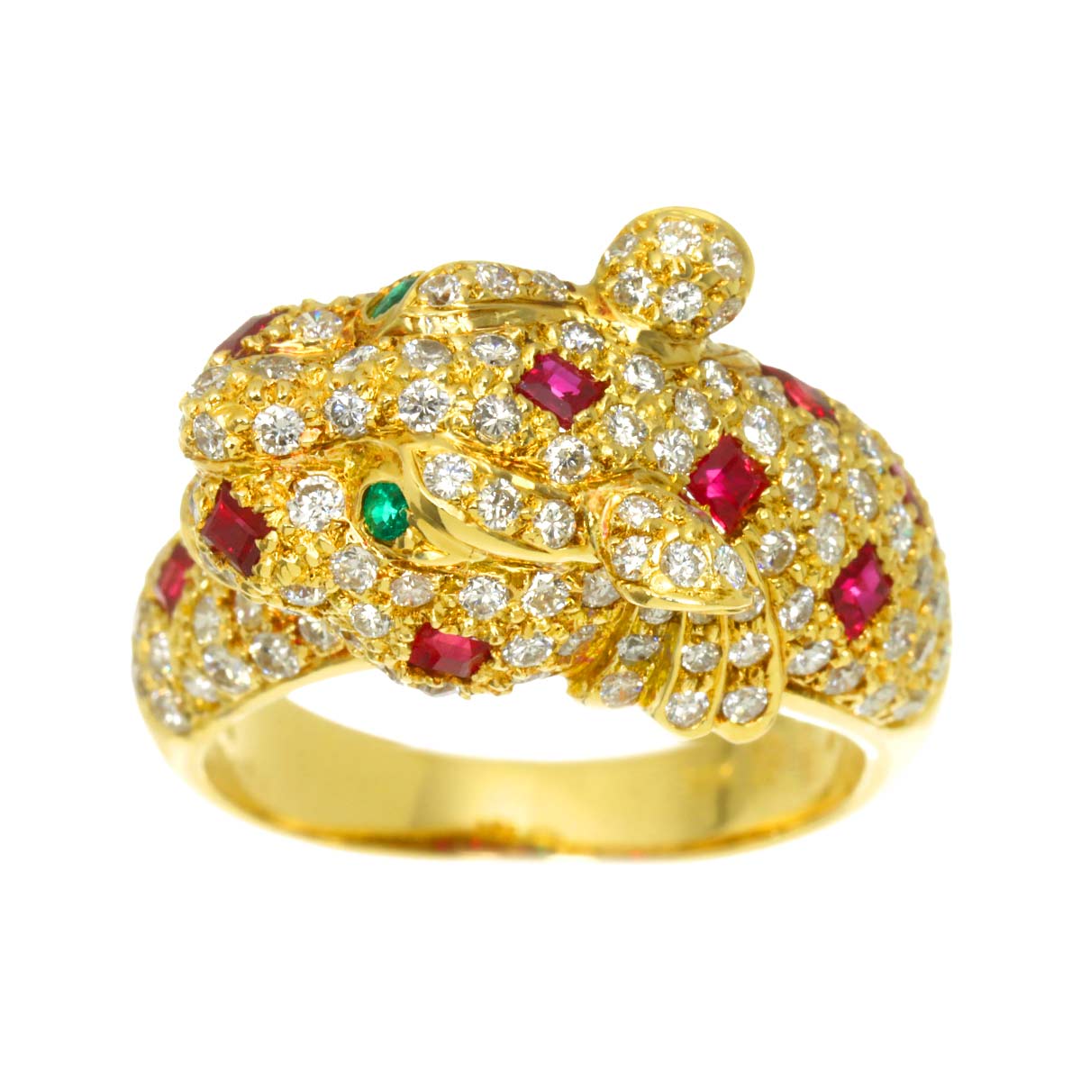 Diamond 1.44ct Ruby Emerald Ring 18K YG 750 size6.75(US)