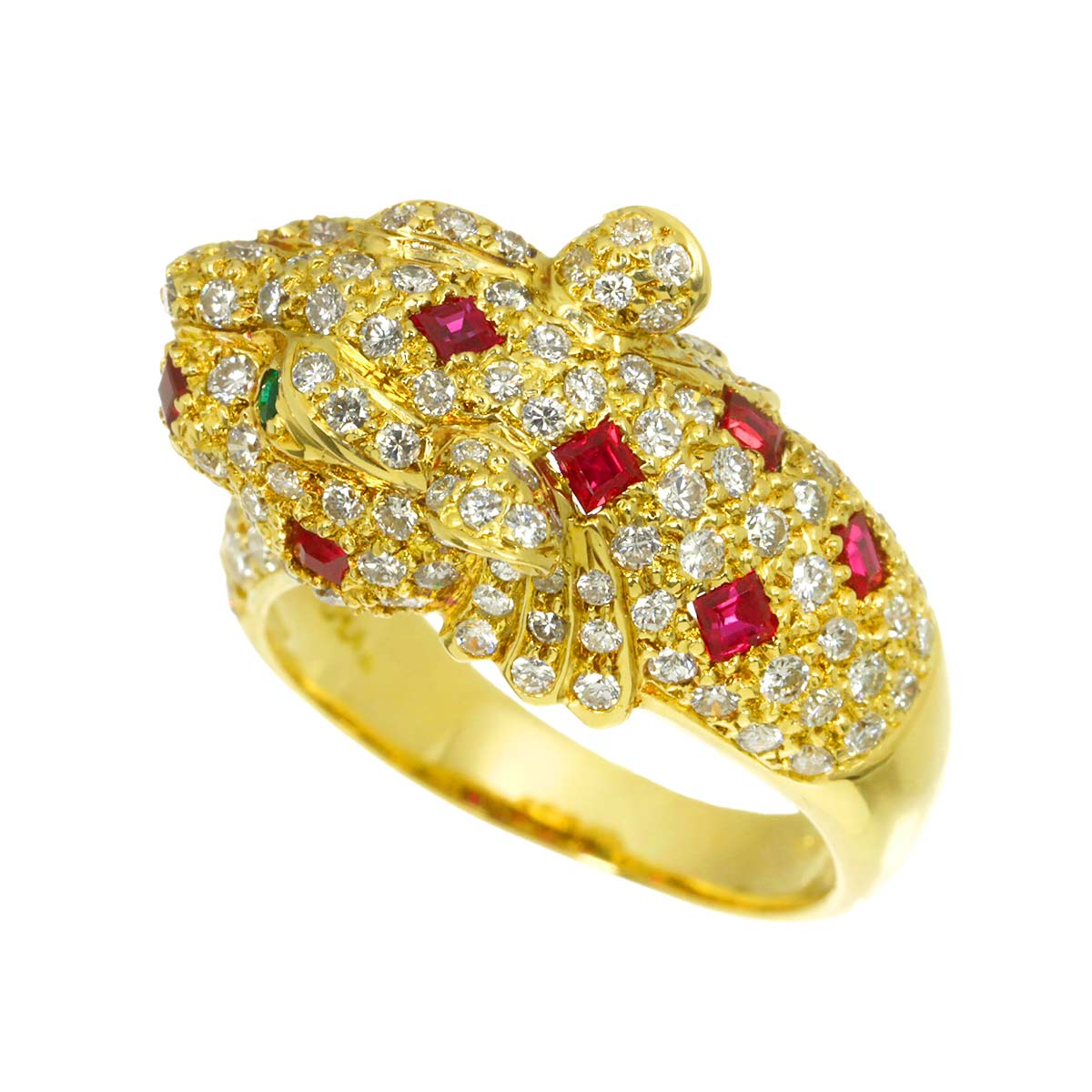 Diamond 1.44ct Ruby Emerald Ring 18K YG 750 size6.75(US)