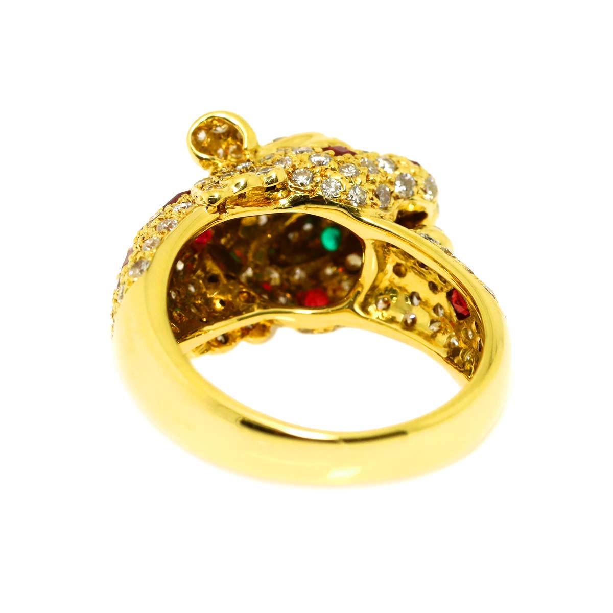 Diamond 1.44ct Ruby Emerald Ring 18K YG 750 size6.75(US)