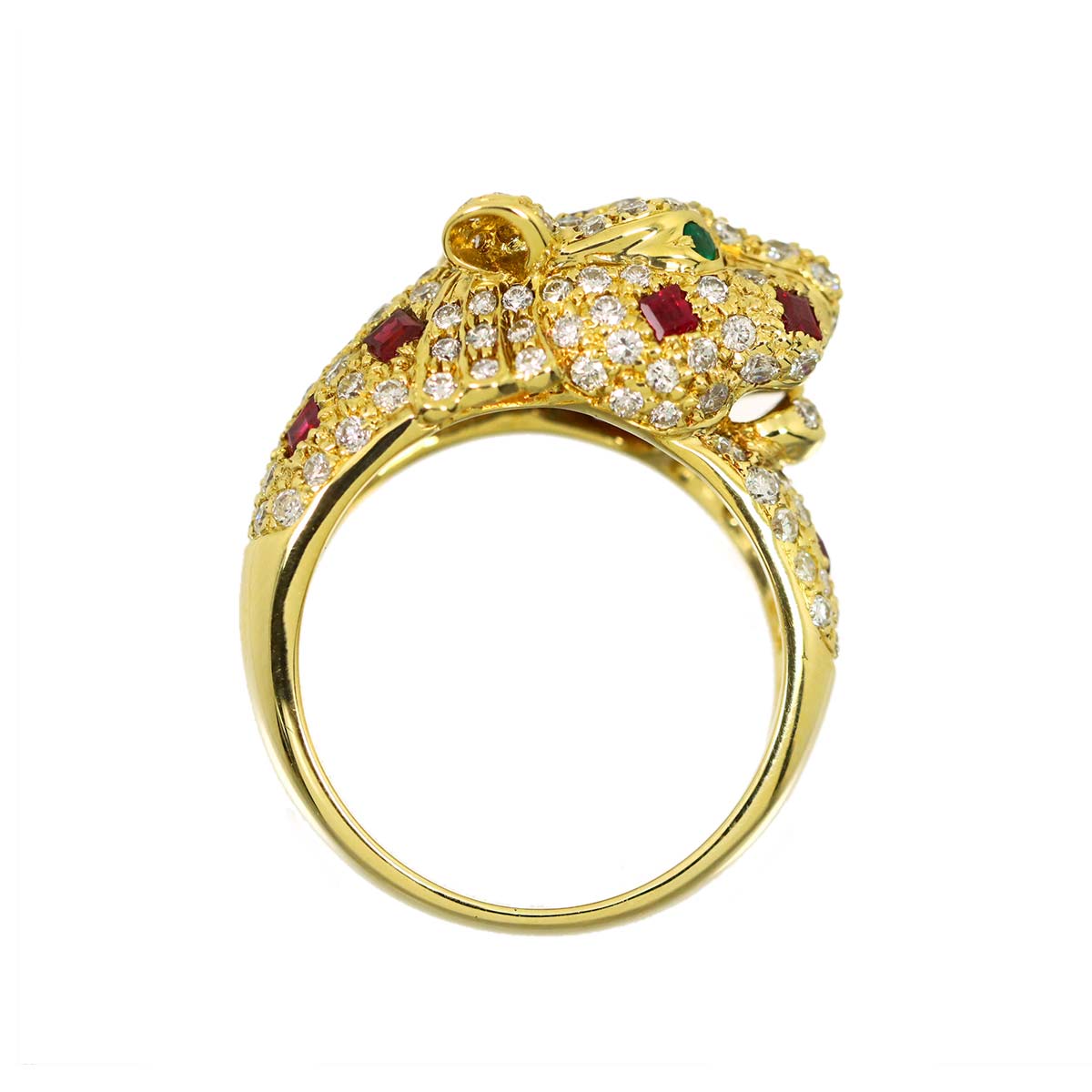 Diamond 1.44ct Ruby Emerald Ring 18K YG 750 size6.75(US)