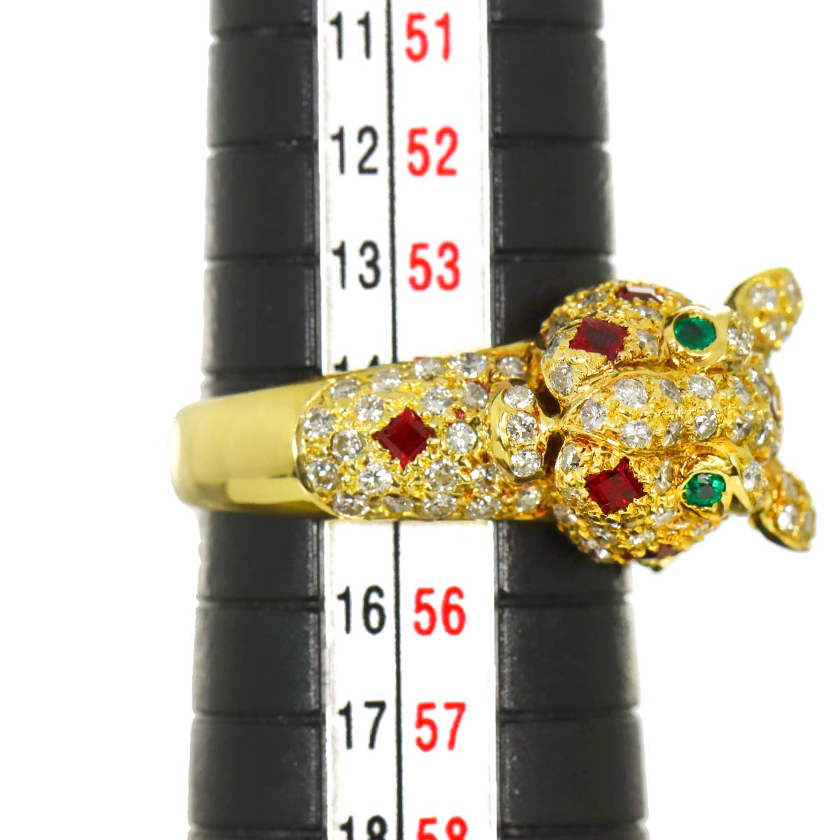 Diamond 1.44ct Ruby Emerald Ring 18K YG 750 size6.75(US)