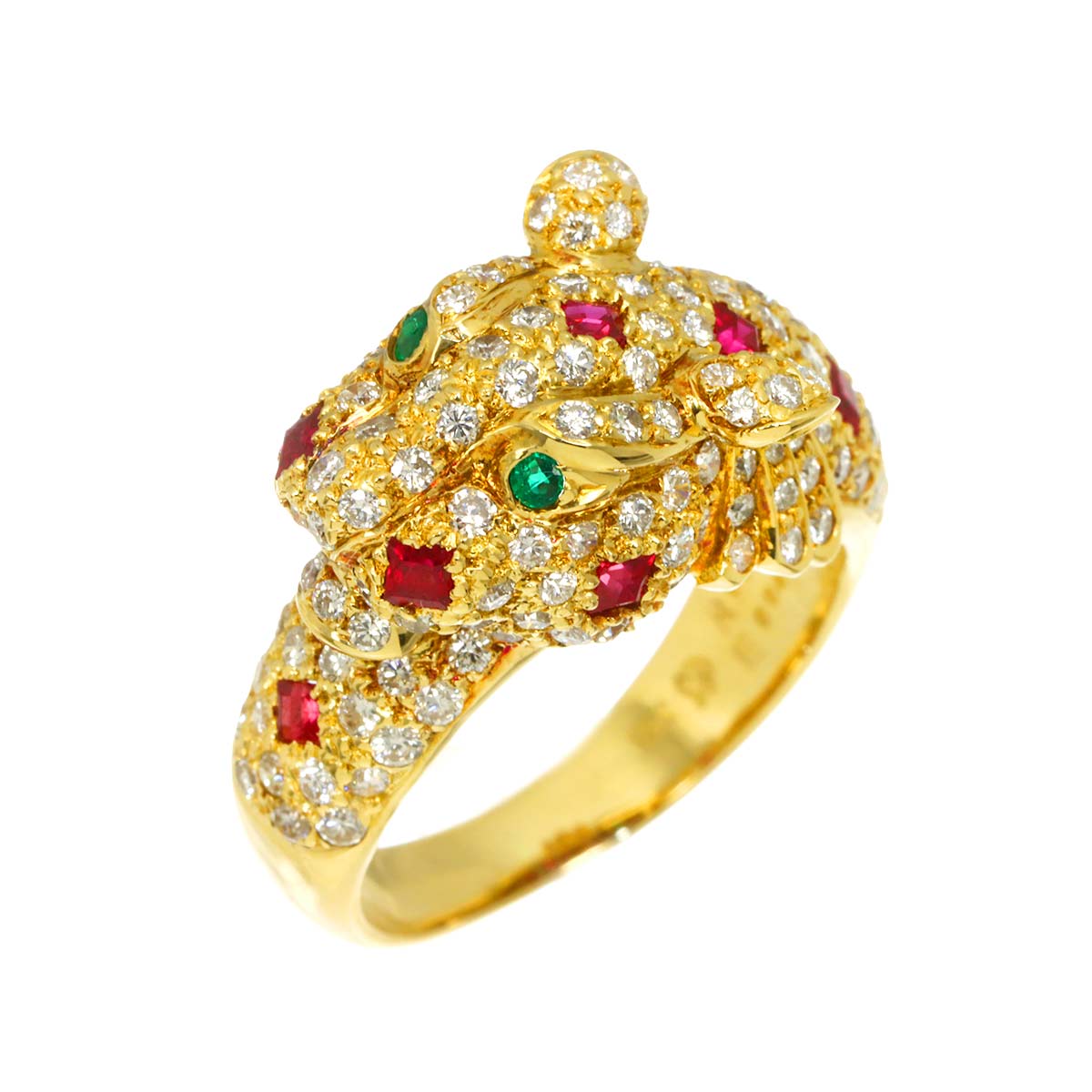 Diamond 1.44ct Ruby Emerald Ring 18K YG 750 size6.75(US)