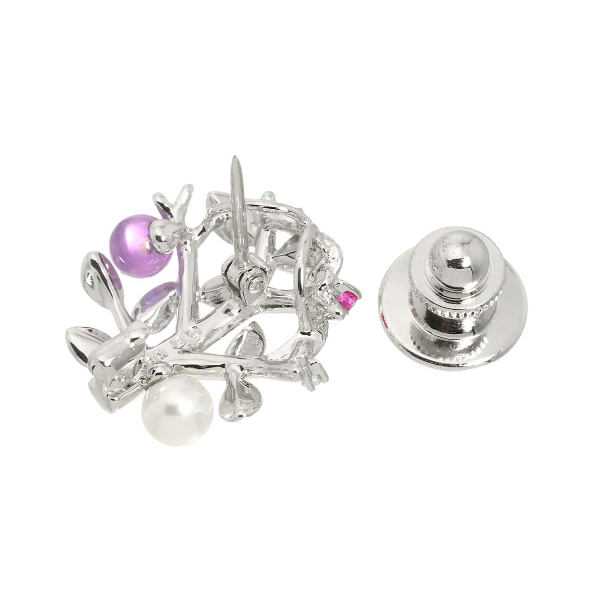 Akoya Pearl 4.8mm Multi Stone Brooch 18K White Gold 750