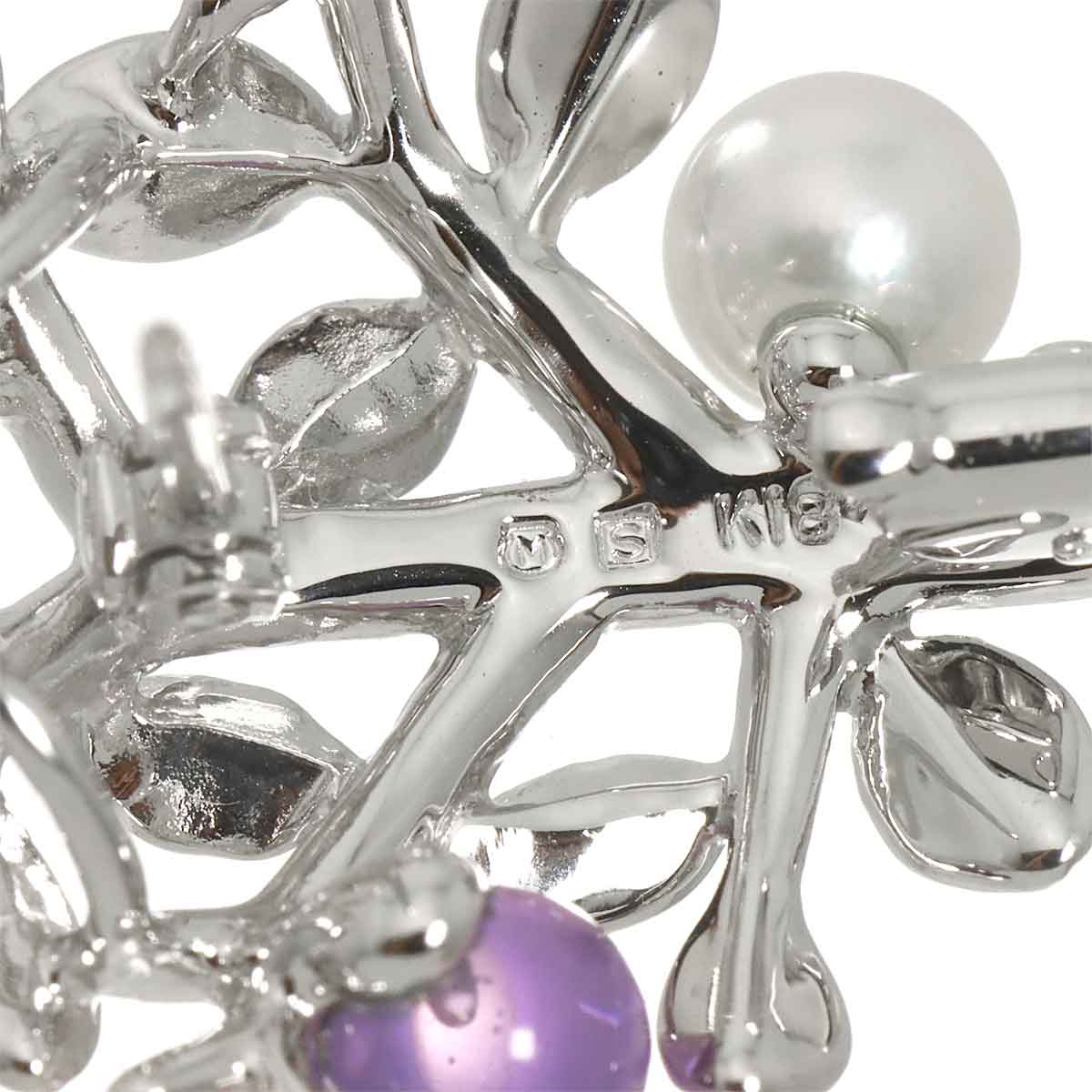 Akoya Pearl 4.8mm Multi Stone Brooch 18K White Gold 750