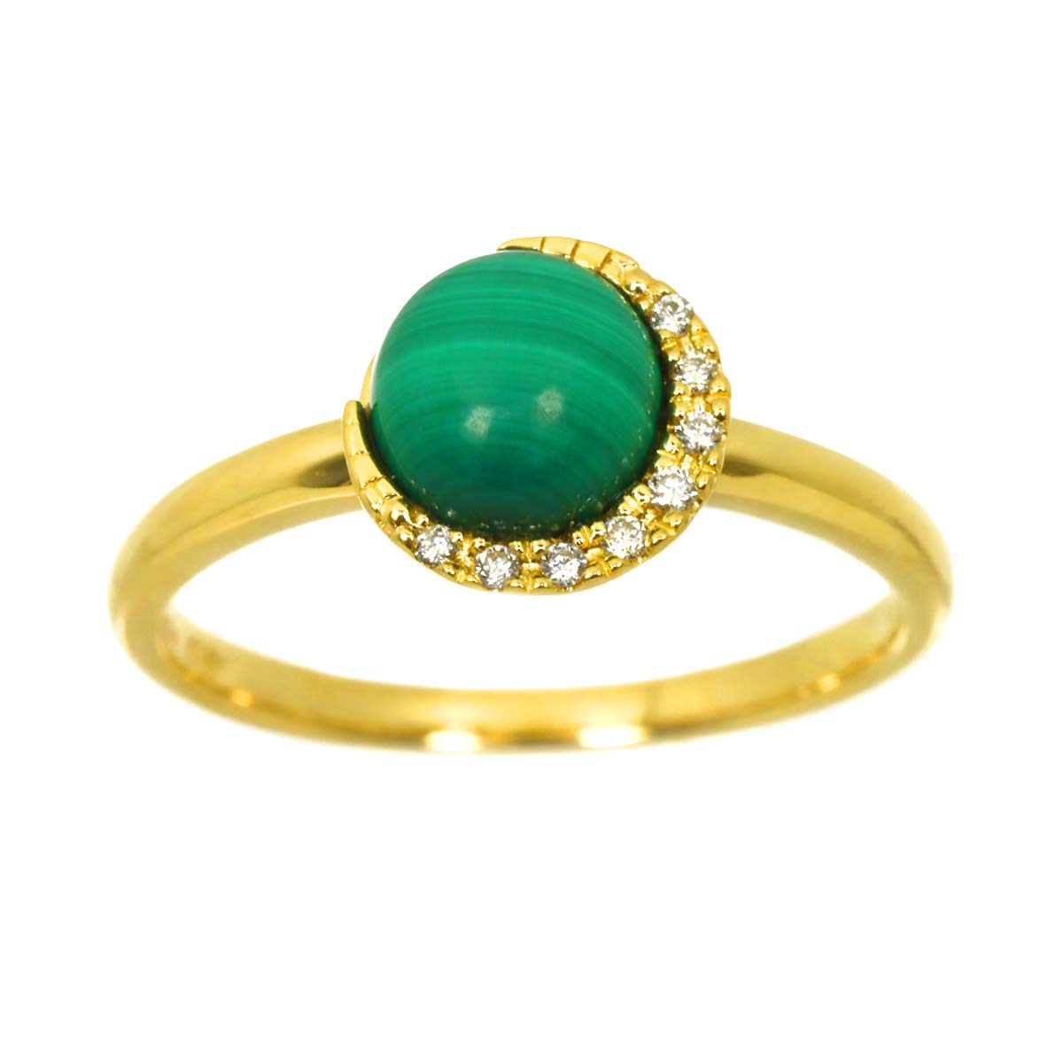 Malachite Diamond 0.02ct Ring 18K YG 750 Size4(US)