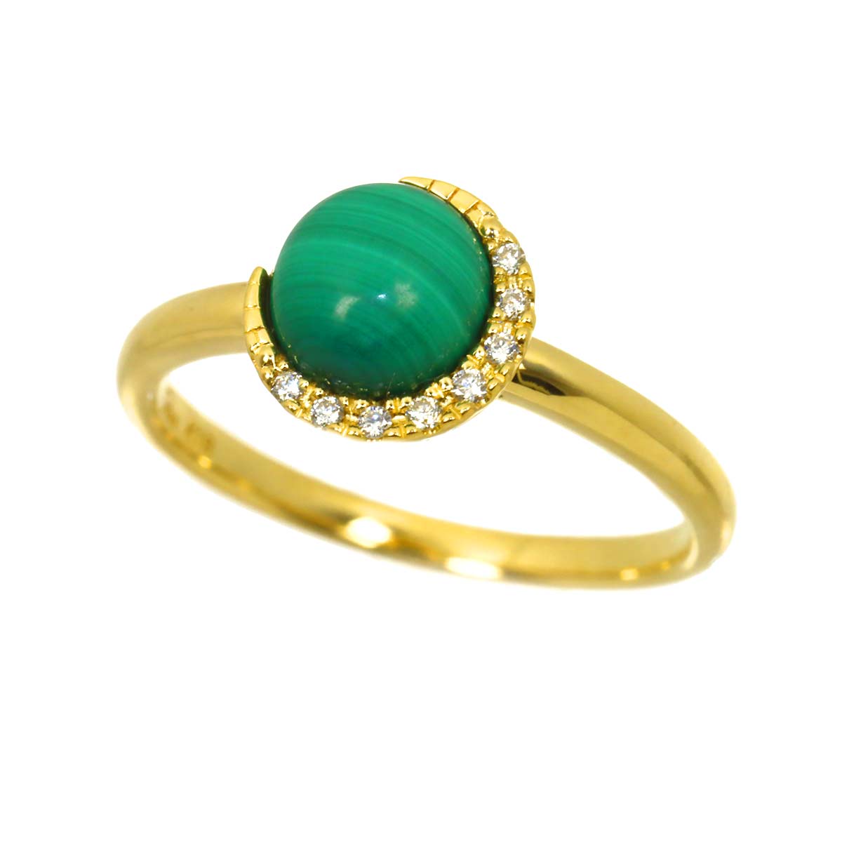 Malachite Diamond 0.02ct Ring 18K YG 750 Size4(US)