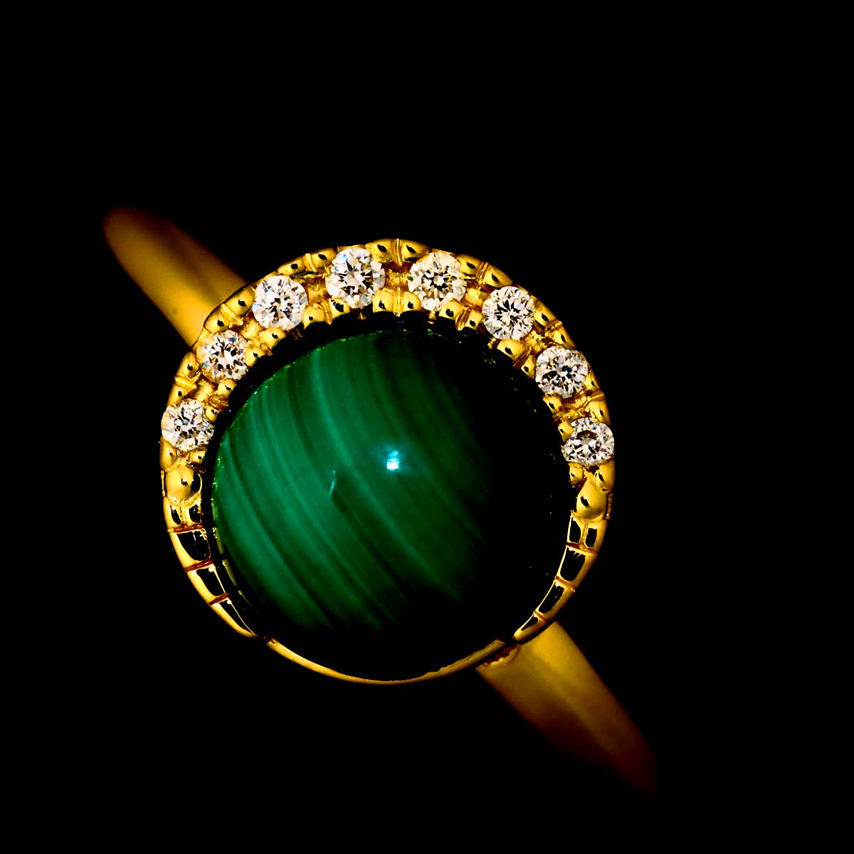 Malachite Diamond 0.02ct Ring 18K YG 750 Size4(US)