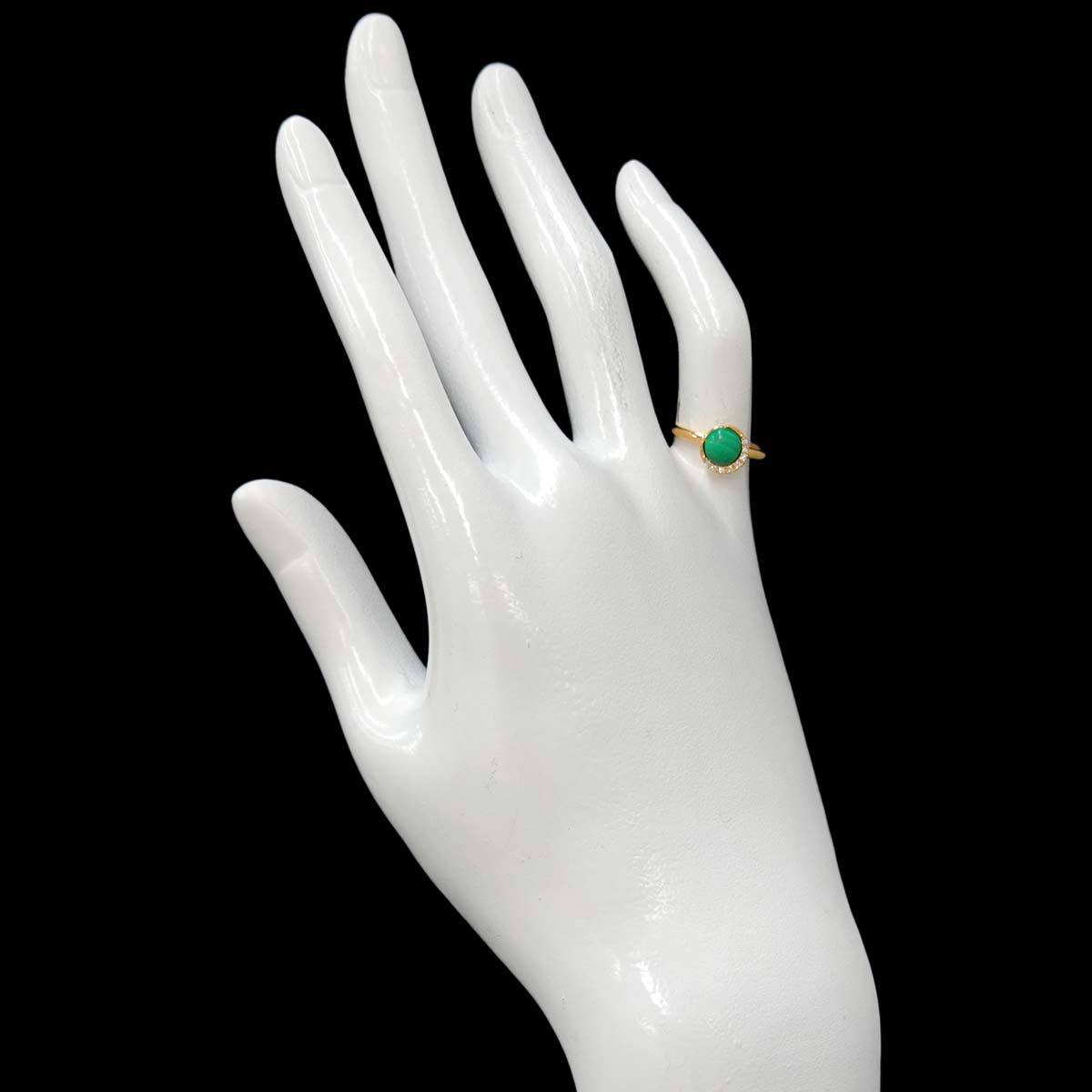 Malachite Diamond 0.02ct Ring 18K YG 750 Size4(US)