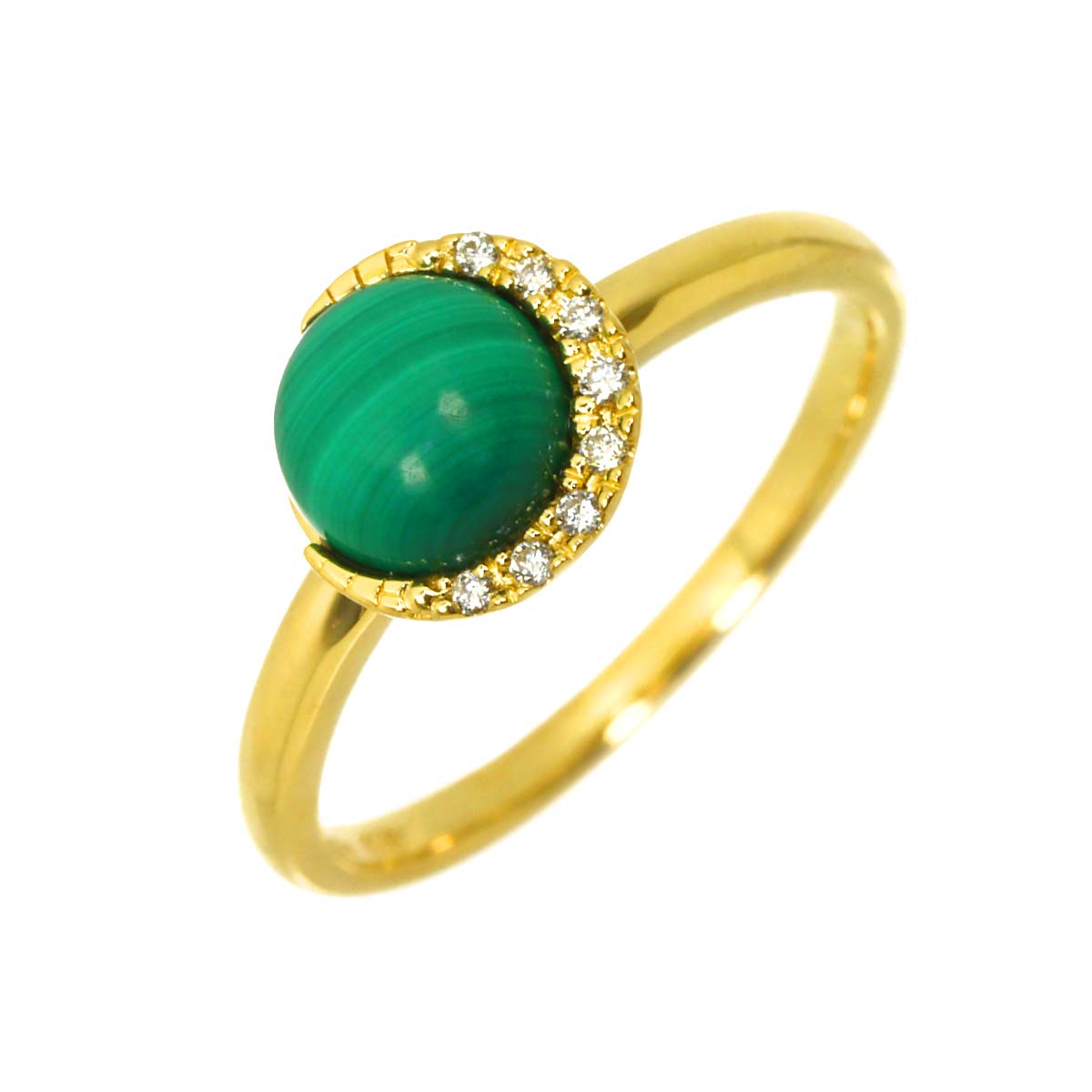 Malachite Diamond 0.02ct Ring 18K YG 750 Size4(US)